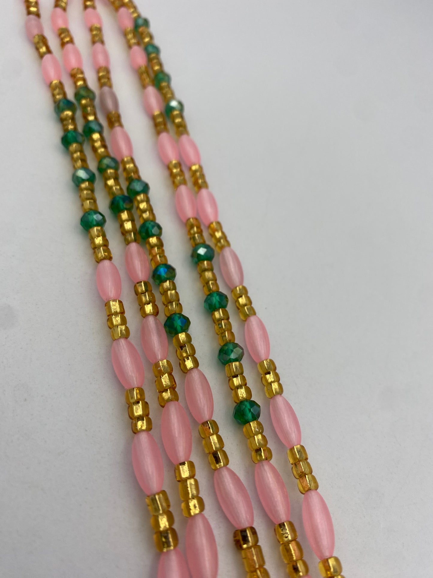 Pink Gold & Green Glow in the Dark Tie-On Waist Beads (45”-50”)