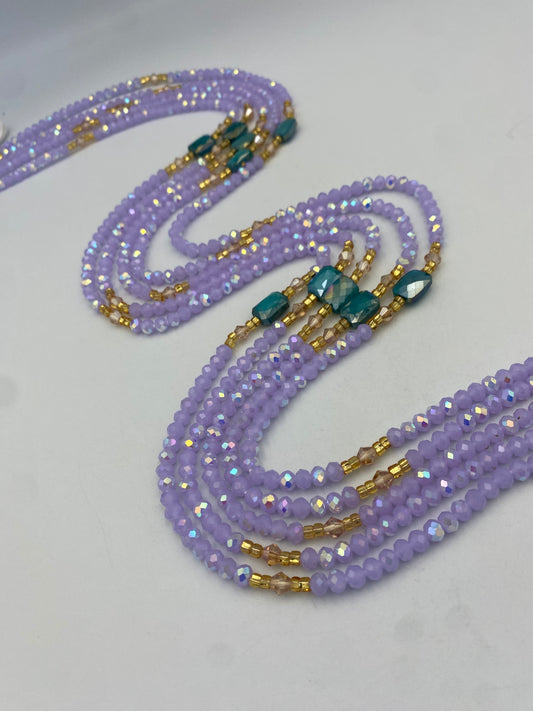 Abby | Lavender- Purple  & Emerald Green| Waist Bead Weightloss |  Waist Beads – Luxury Tie-On Beaded Jewelry | Crystal WaistBead  | Body Adornment & Weight Tracking- 45–Inches