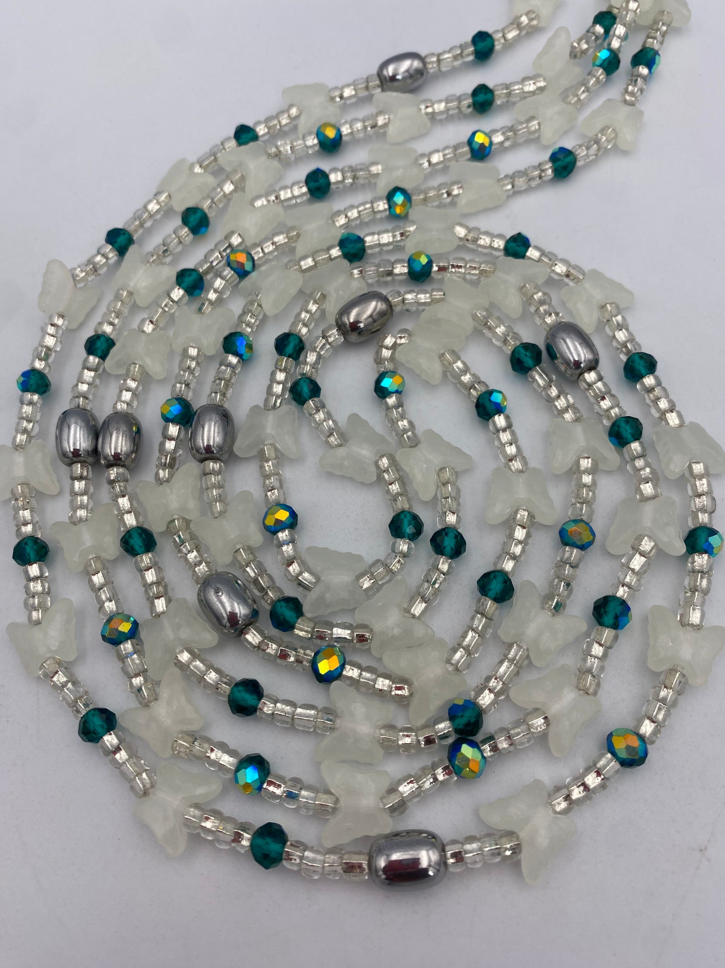 Subtle Glow in the dark Waist Beads- Butterflies|  African Waistbeads-Tie On 45"- 50"- Price Per Waist Bead- Add to Cart Now