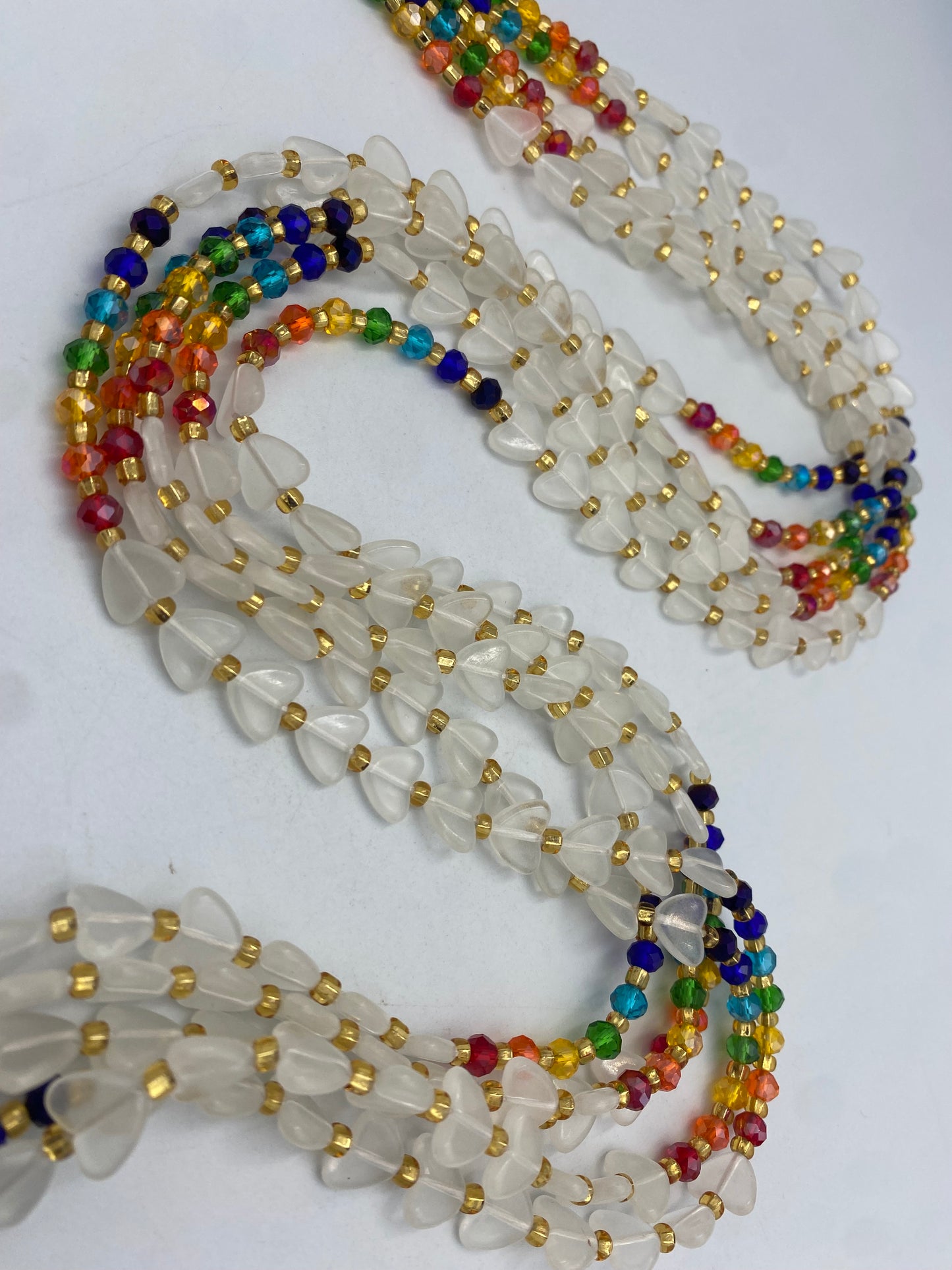 Subtle Glow in the dark Waist Beads- Hearts- Love |  Rainbow | African Waistbeads-Tie On 45"- 50"- Price Per Waist Bead