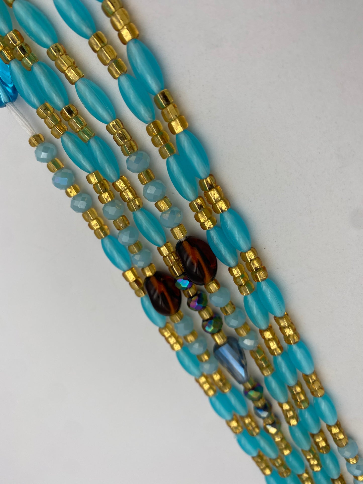 Blue Gold &Brown Glow in the Dark Tie-On Waist Beads (45”-50”)