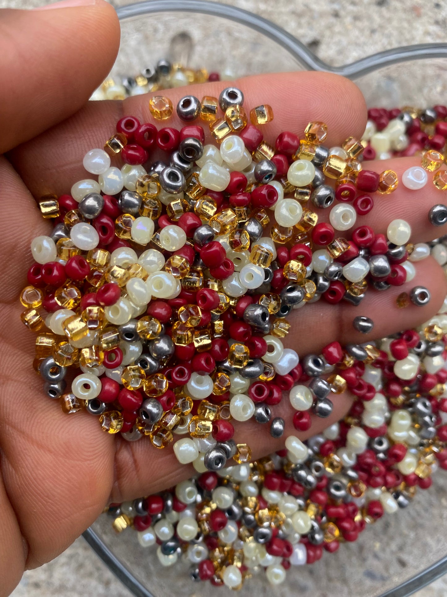 Mix Seed Beads- Multicolored- 4mm- 6/0 Glass Seed Beads For Jewelry Making,  Burgundy Pearly Cream, Gold and Metalic Silver Mix- DIY Waist beads, Bracelet Necklace Earrings