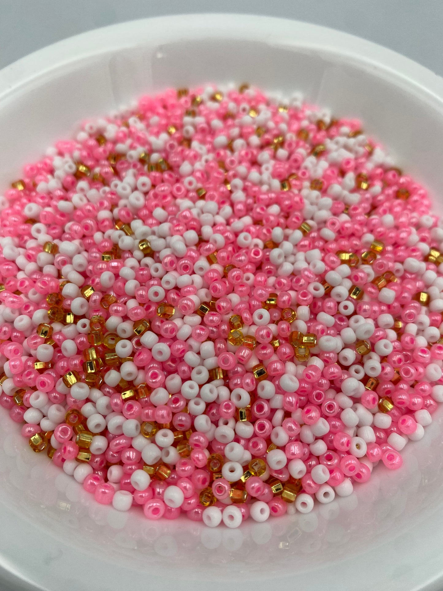 Mix Seed Beads- Multicolored 3mm -8/0 Glass Seed Beads For Jewelry Making,  Pink Gold & White Mix- DIY Waist beads, Bracelet Necklace Earrings