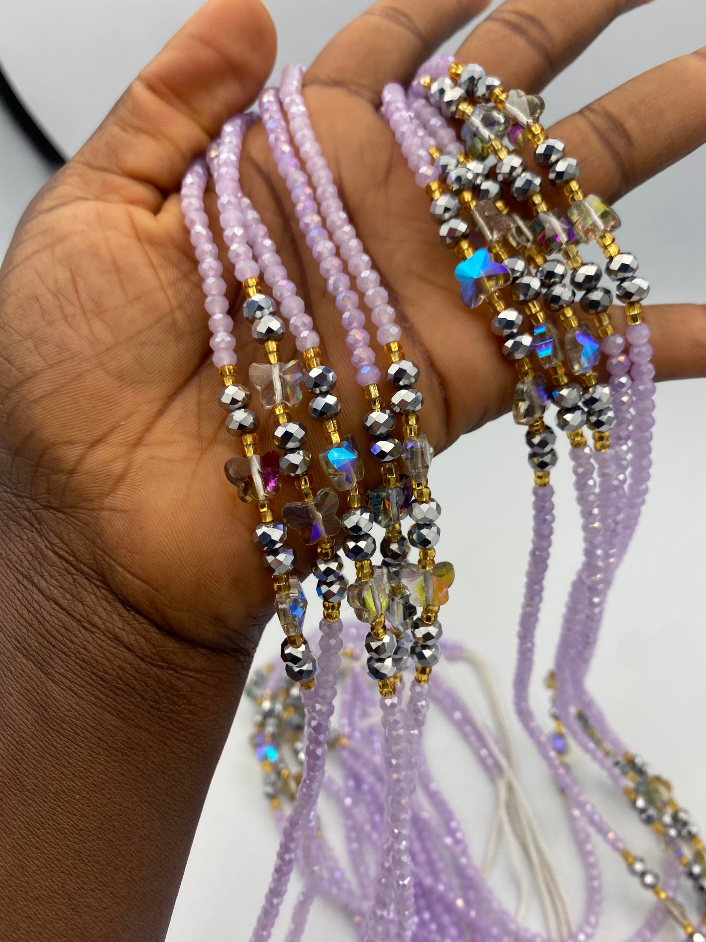 Lavender Royalty Crystal Waist Bead- Price per WaistBead- Tie On 45”-50