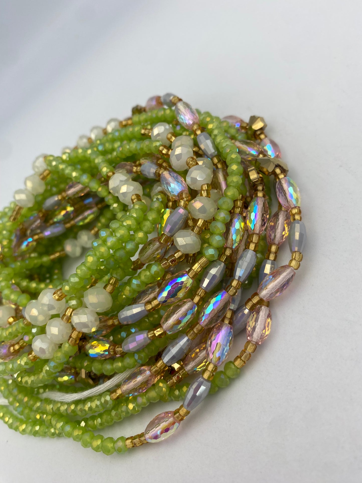 Lime Green Crystal Waist Bead | Waist Beads – Luxury Tie-On Beaded Jewelry | Body Adornment & Weight Tracking | Price Per Item | 45–Inches