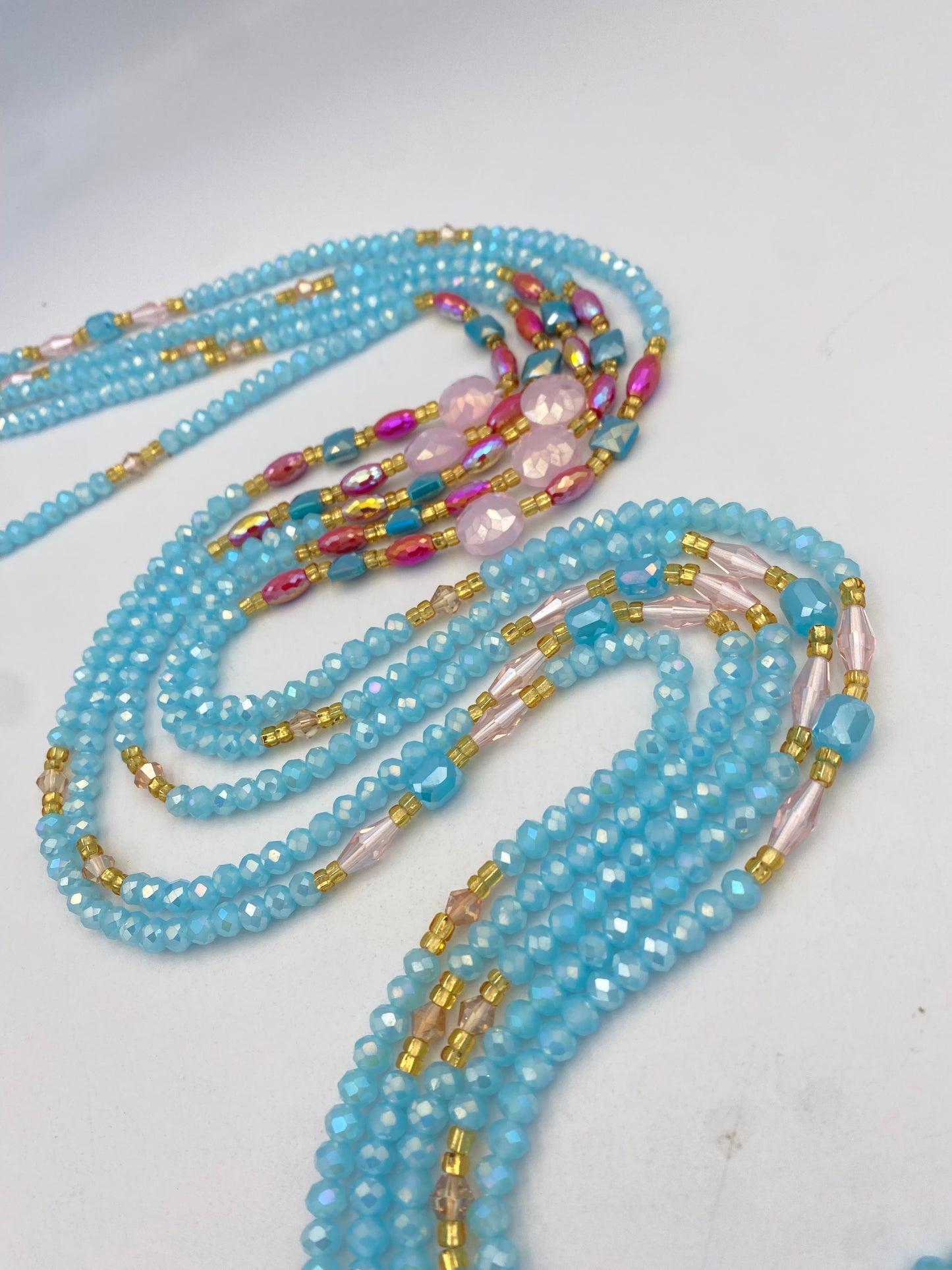 Skylar- Crystal Waist Bead | Waist Beads – Luxury Tie-On Beaded Jewelry | Blue| Body Adornment & Weight Tracking | Sky Blue Waist Bead | Price Per Item | 45–Inches