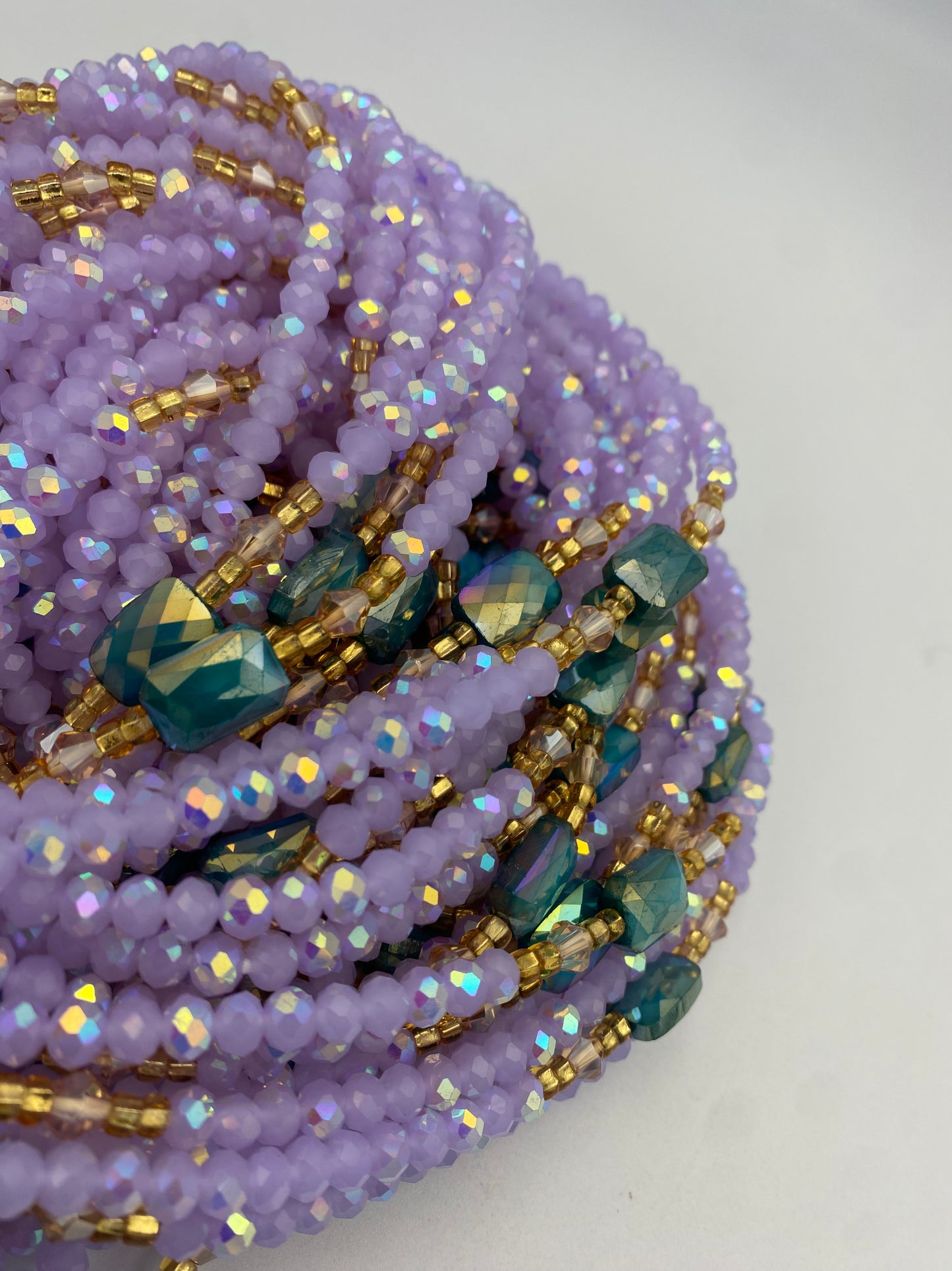 Abby | Lavender- Purple  & Emerald Green| Waist Bead Weightloss |  Waist Beads – Luxury Tie-On Beaded Jewelry | Crystal WaistBead  | Body Adornment & Weight Tracking- 45–Inches