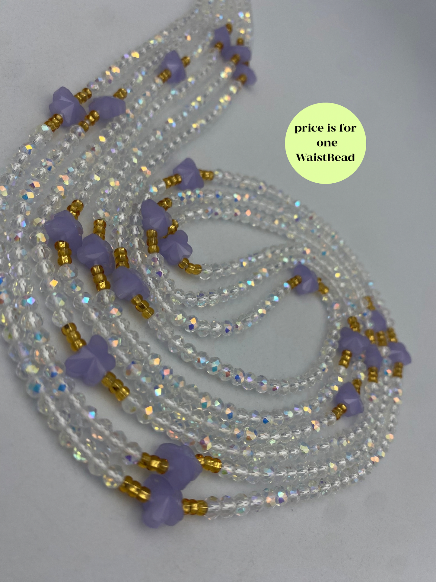 Heaven’s Whisper ~Silver & Purple Butterfly Crystal Waist Bead- Price per WaistBead