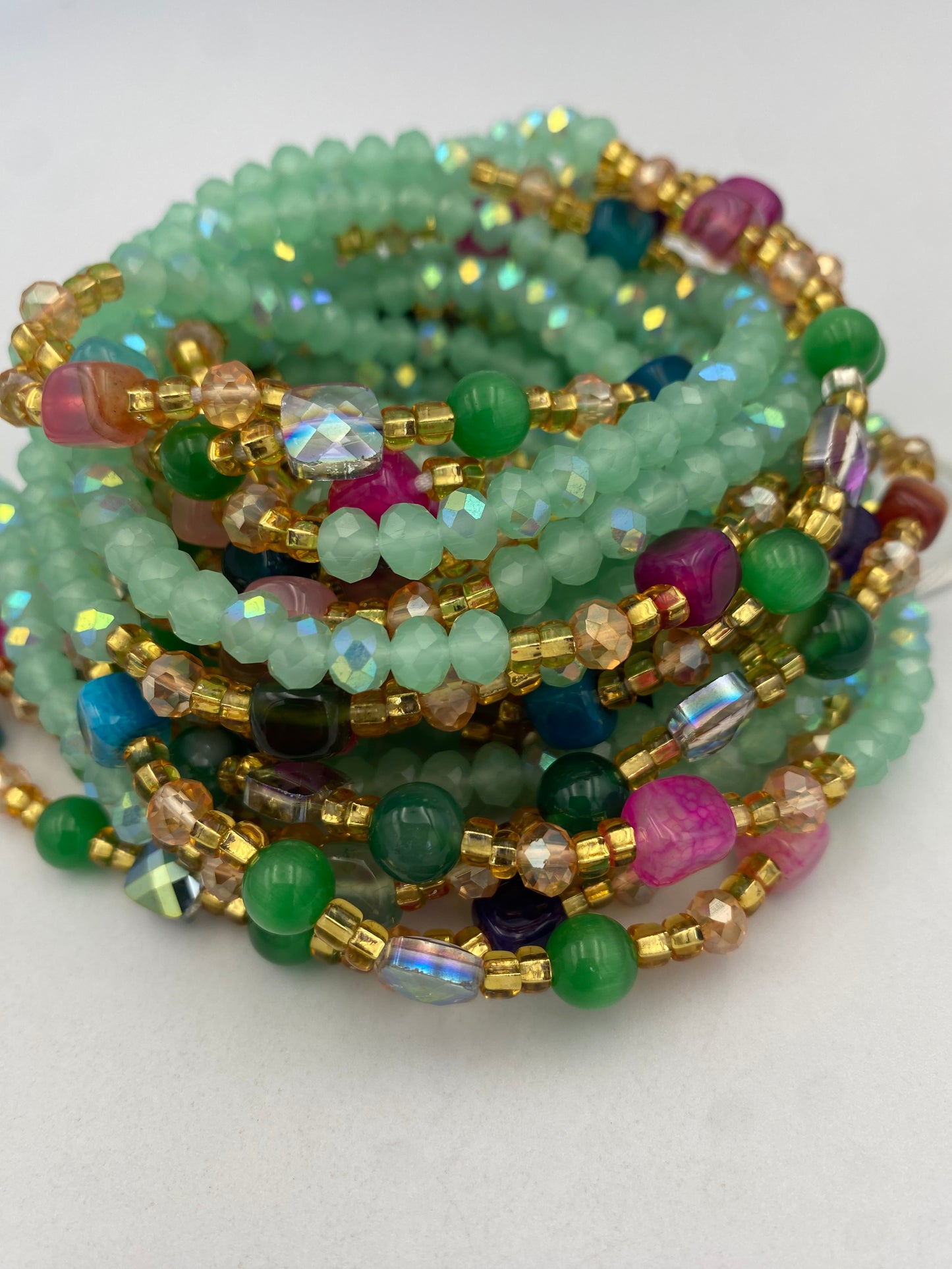 Joy~ Mint Green Crystal Waist Bead | Waist Beads – Luxury Tie-On Beaded Jewelry | Green | Body Adornment & Weight Tracking | Price Per Item | 45–Inches