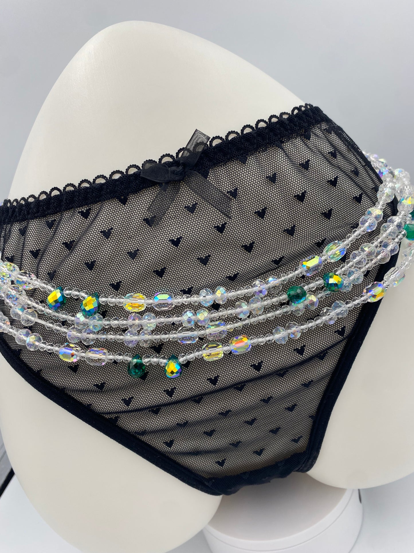 Emerald Snowflakes Waist Beads – Luxury Tie-On Beaded Jewelry (45–50 Inches) | Crystal & Emerald Green Beads | Body Adornment & Weight Tracking