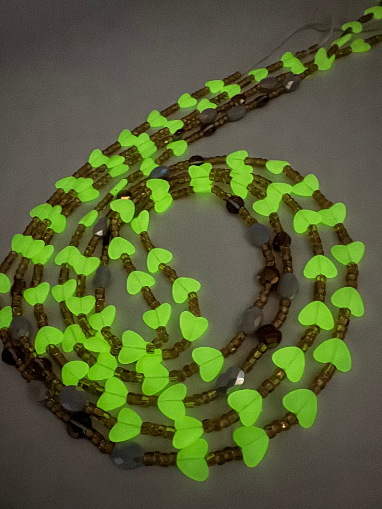 Glow in the dark Waist Beads (Hearts - Subtle ) - African Waistbeads-Tie On 45"- 50"- Price Per Waist Bead- Add to Cart Now