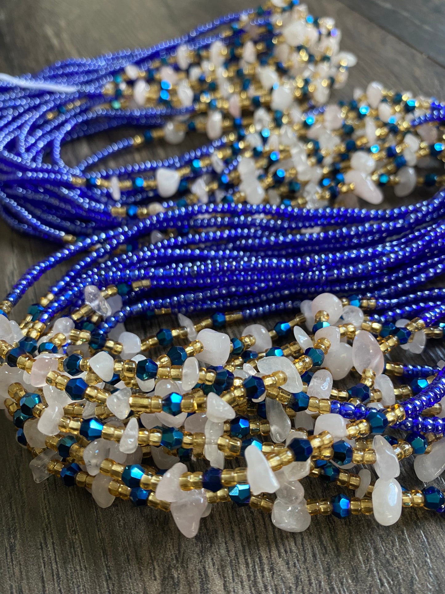 Rose Quartz waistbead- Blue Waistbeads with natural gemstones