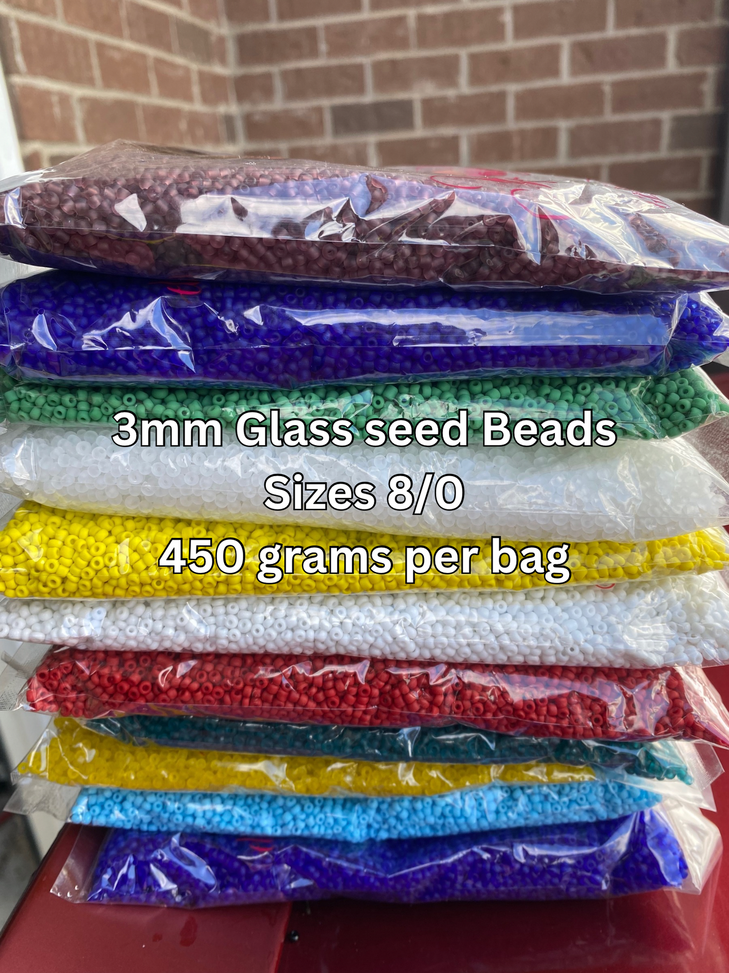 3mm- 8/0 Beads lot, Bulk beads, Glass Seed Beads Size 8/0, hole size 3.6mm, 20 different colors, 225 per bag, 4500grams or 9.9lbs