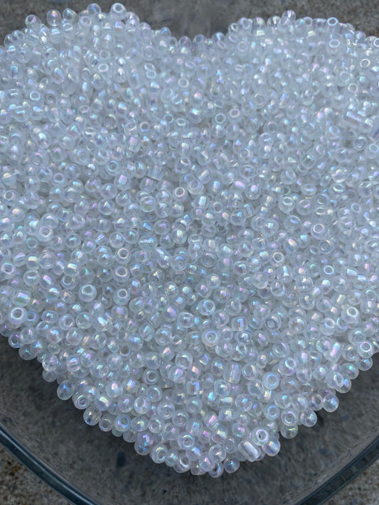 Clear/White Beads - Rainbow White Beads- Pear Shimmer Beads- 4mm- 6/0 Glass Seed Beads For Jewelry Making, - White Beads-DIY Waist beads, Bracelet Necklace Earrings