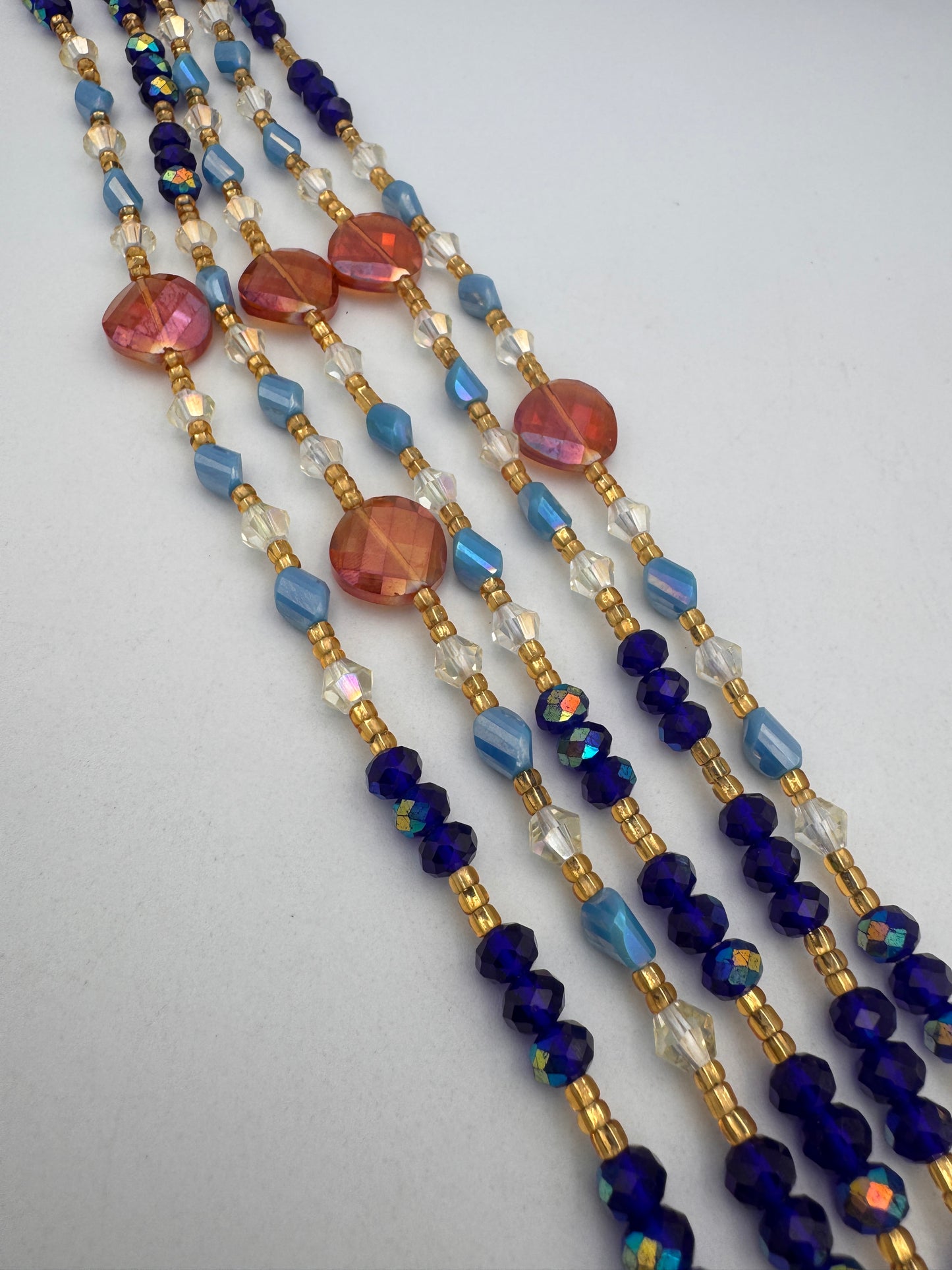 Blue Crystal Waist Bead | Waist Beads – Luxury Tie-On Beaded Jewelry | Body Adornment & Weight Tracking | Price Per Item | 45–Inches