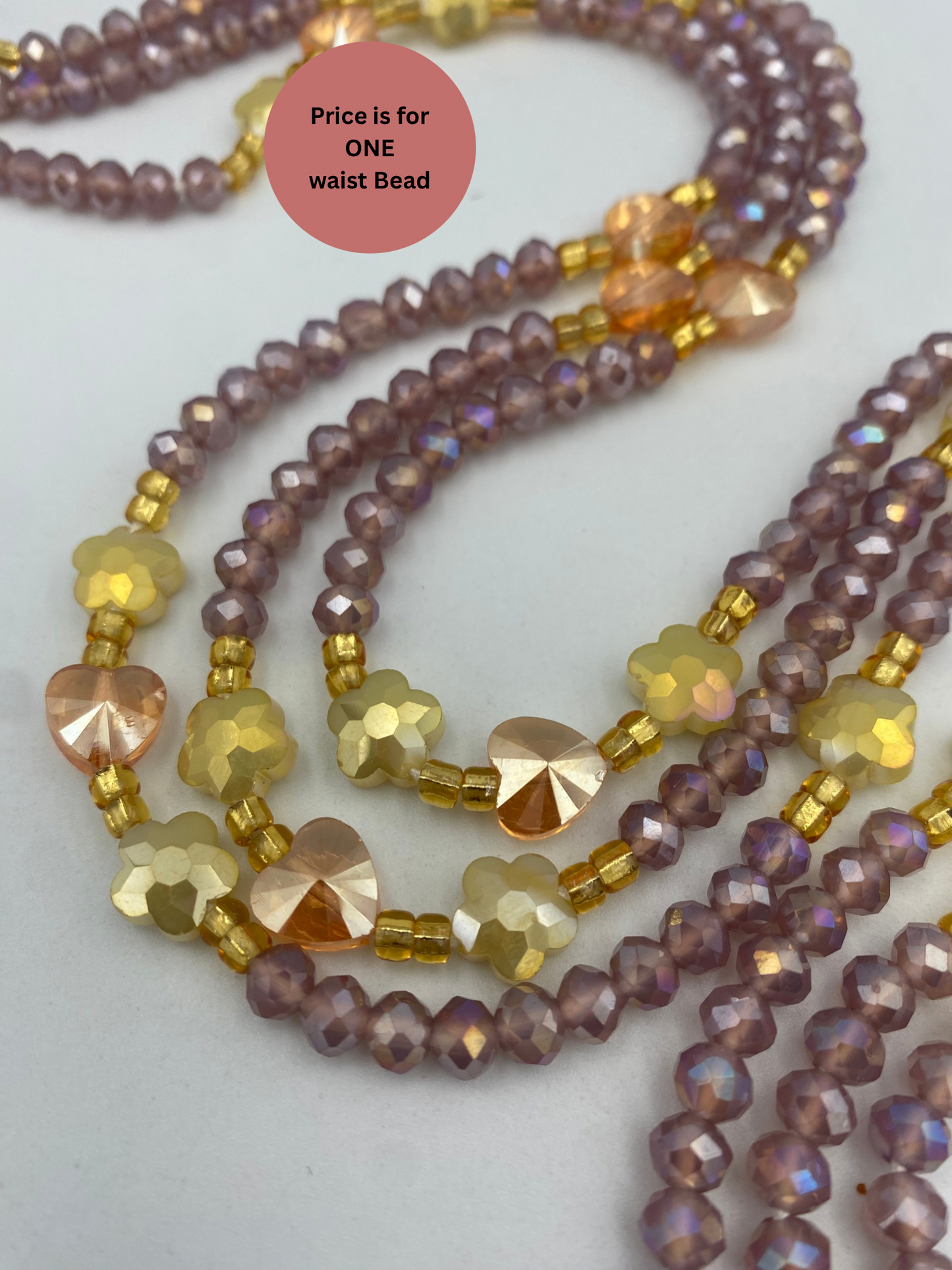 Esther Crystal Waist Beads – Handmade African Waist Beads, Purple & Gold Beaded Jewelry, Tie-On Body Jewelry for Women  Tie on Waist Bead 45”- 50”