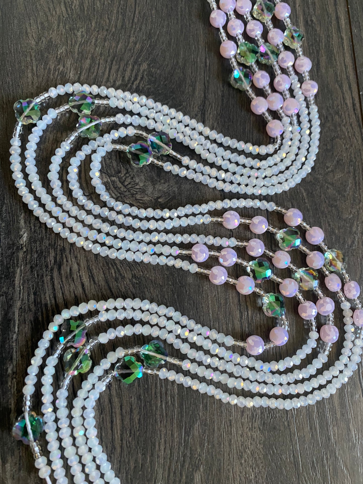 Fresh Start- White & Pink Crystal WaistBeads- Luxury-WaistBeads- Price per WaistBead -Tie On- 45”- 50”