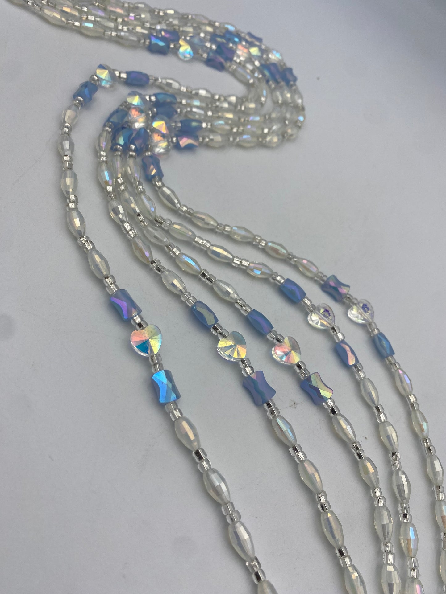 Cloud Mist | Waist Bead for the New Year |  Waist Beads – Luxury Tie-On Beaded Jewelry | Crystal & Silver with Blue | Body Adornment & Weight Tracking- PRice per WaistBead | 45–Inches