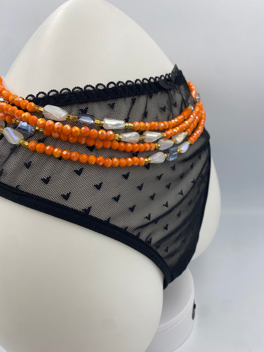 Amber Smoke - Crystal Waist Beads – Handmade Tie-On Waist Bead Strand (45”–50”) | Orange Glass Beads for Women