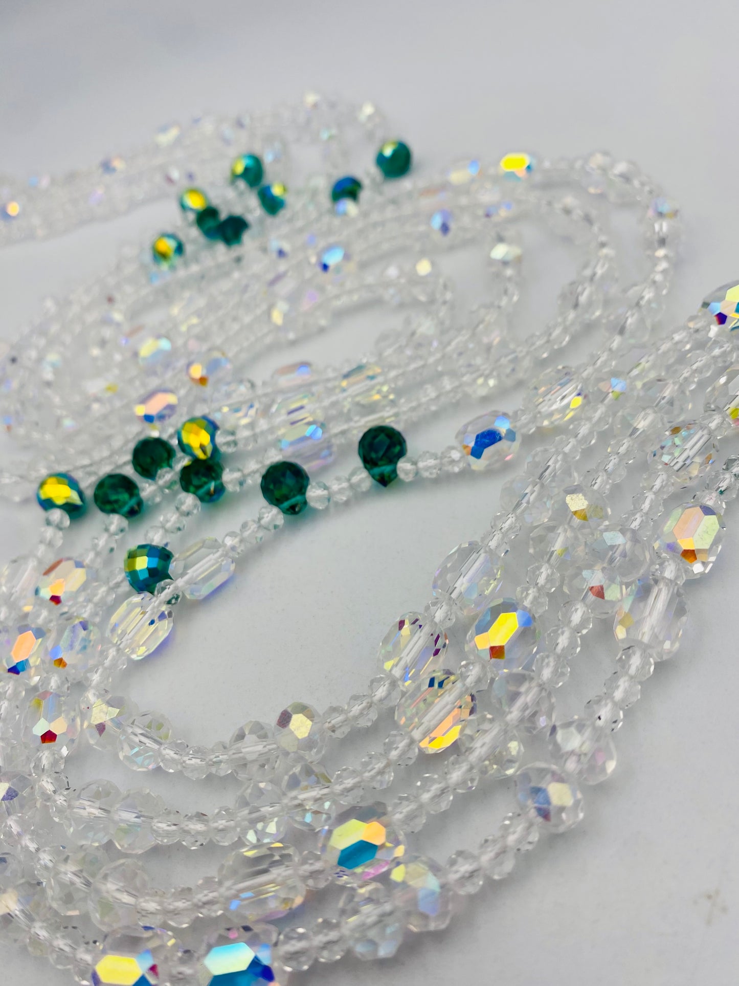 Emerald Snowflakes Waist Beads – Luxury Tie-On Beaded Jewelry (45–50 Inches) | Crystal & Emerald Green Beads | Body Adornment & Weight Tracking