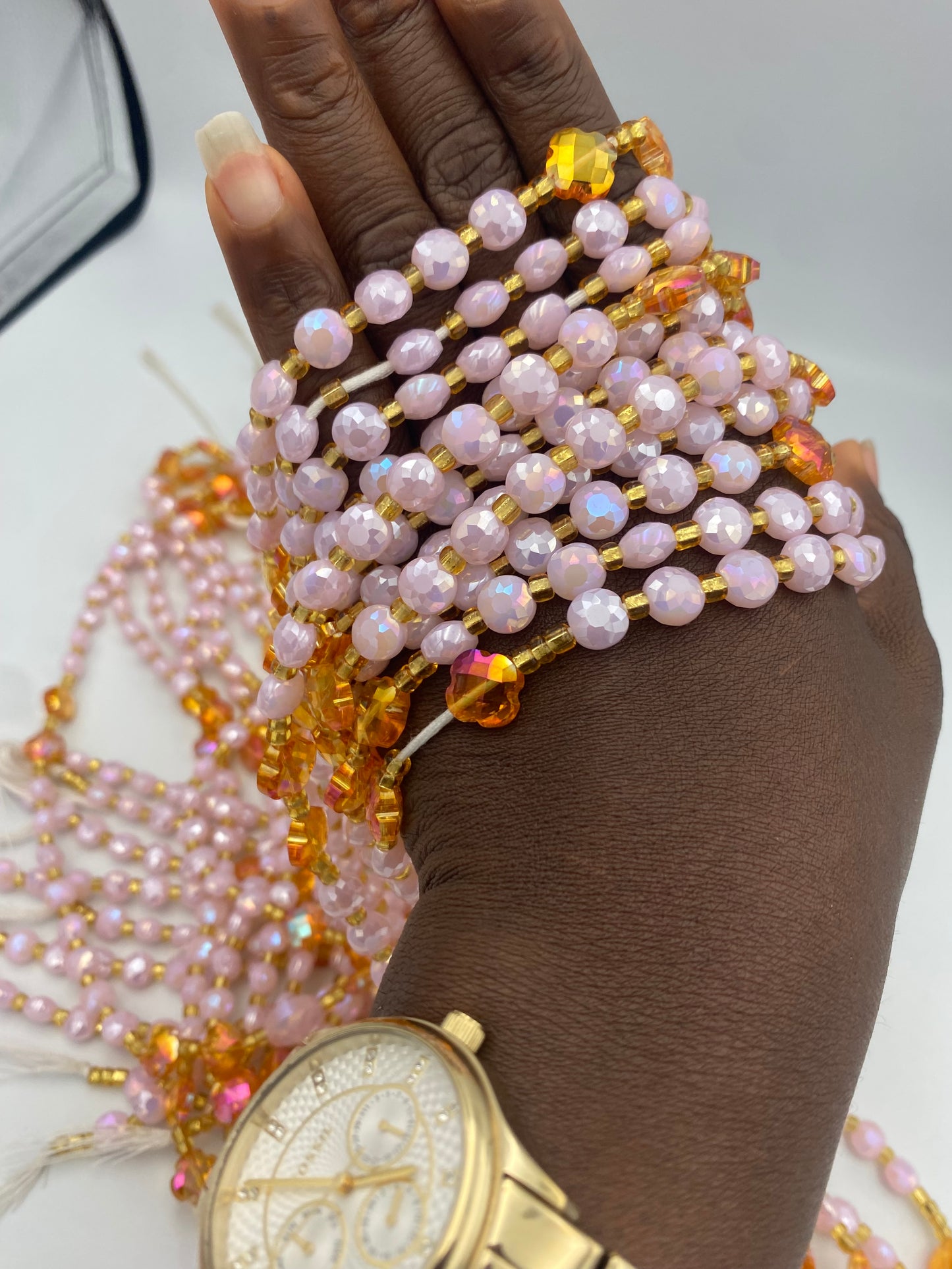 Hannah - Pink Luxury Crystal Waistbeads- Price per Waistbead- Tie On