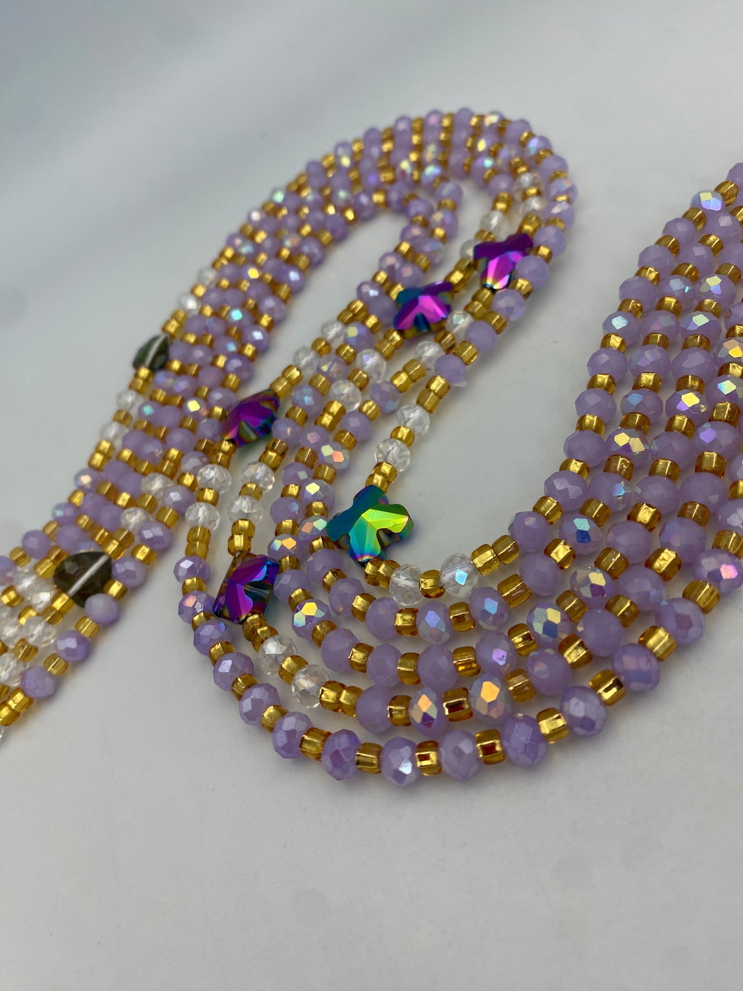 Lavender- Purple | Waist Bead Weightloss |  Waist Beads – Luxury Tie-On Beaded Jewelry | Crystal WaistBead  | Body Adornment & Weight Tracking- 45–Inches | Ma Cherie