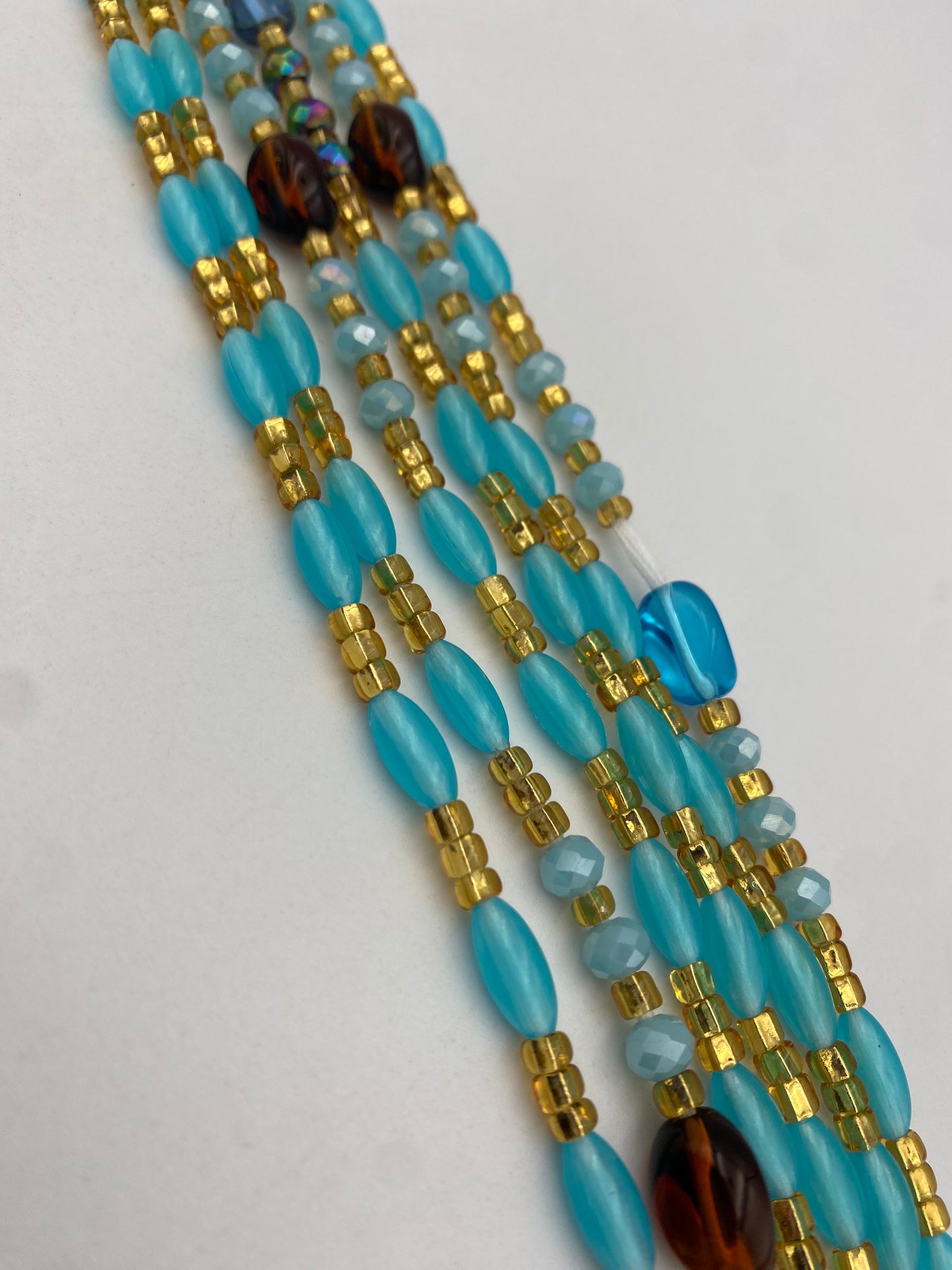 Blue Gold &Brown Glow in the Dark Tie-On Waist Beads (45”-50”)