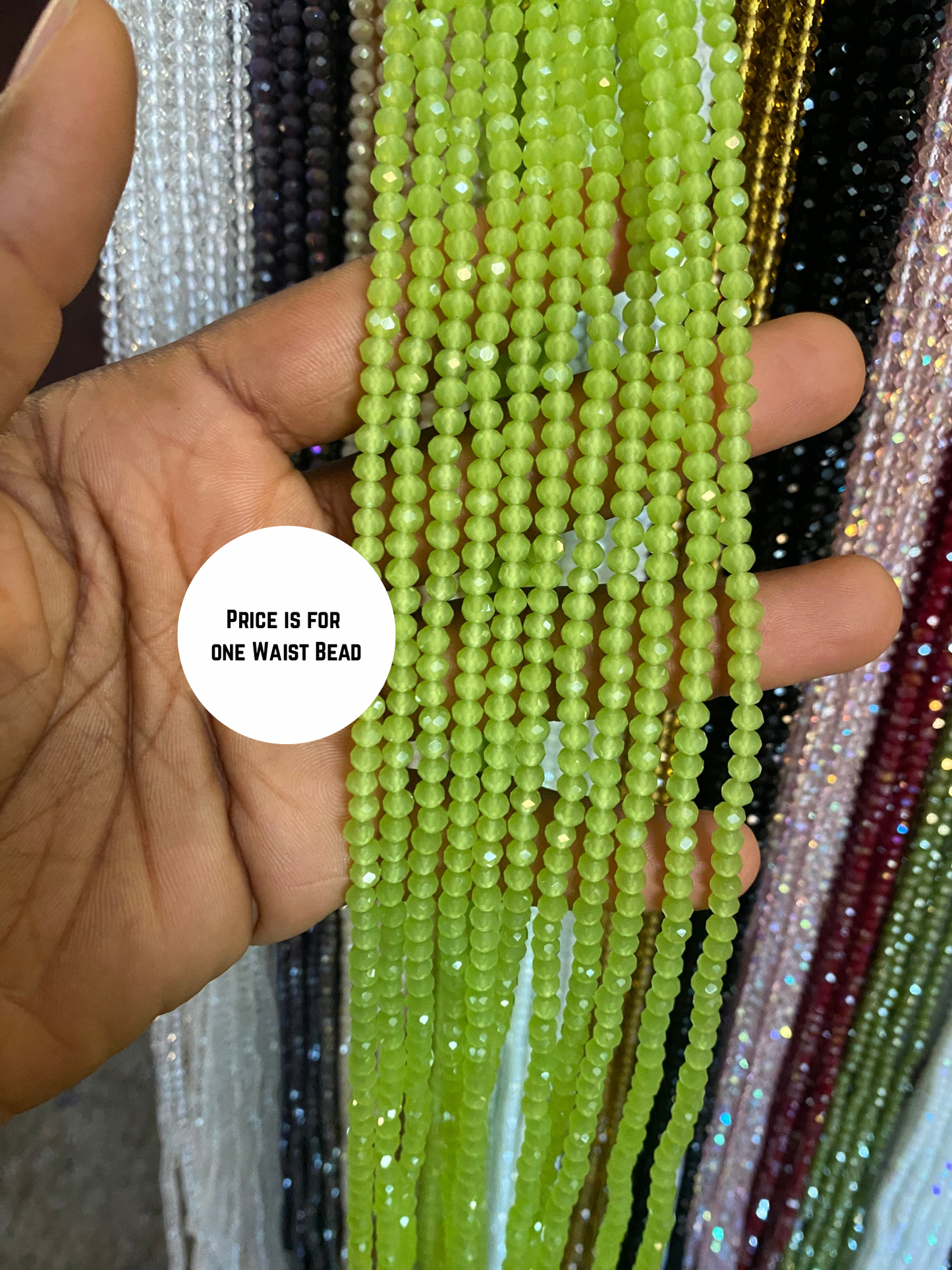 Crystal WaistBeads -TikTok Waist Beads – Variety of Styles – African Waist Jewelry – Tie-On (45”) – Add to Cart, Buy Now – Price Per 1 Waist Bead