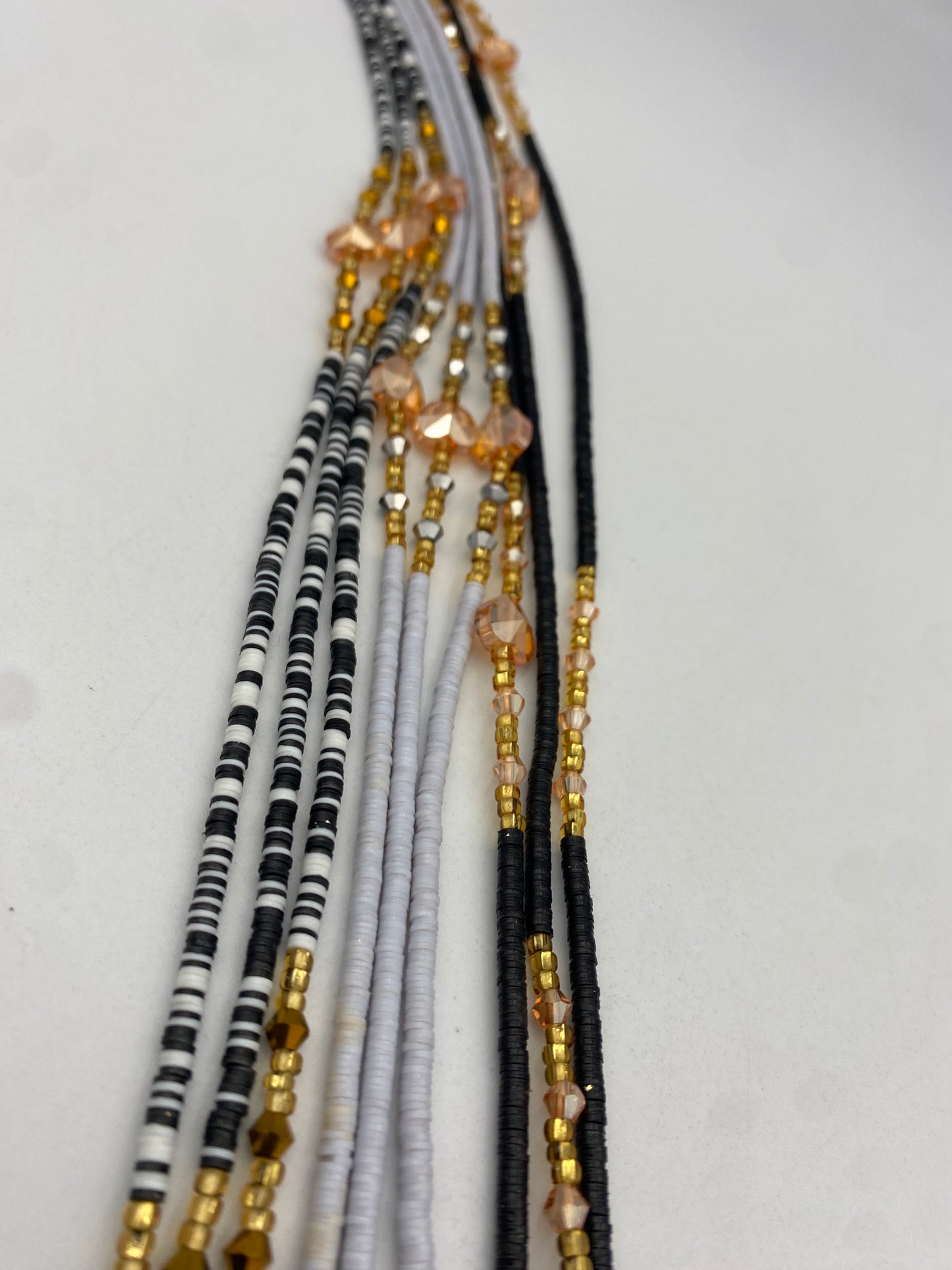 3PC Set- Black & White Vinyl Waist Bead- Clay beads- Flat disc waistbeads- 45”- 50”