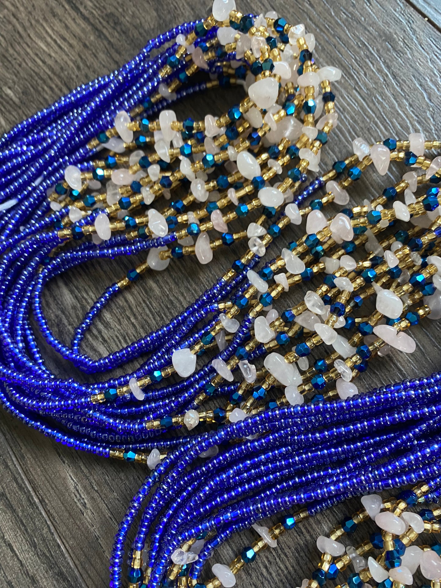 Rose Quartz waistbead- Blue Waistbeads with natural gemstones