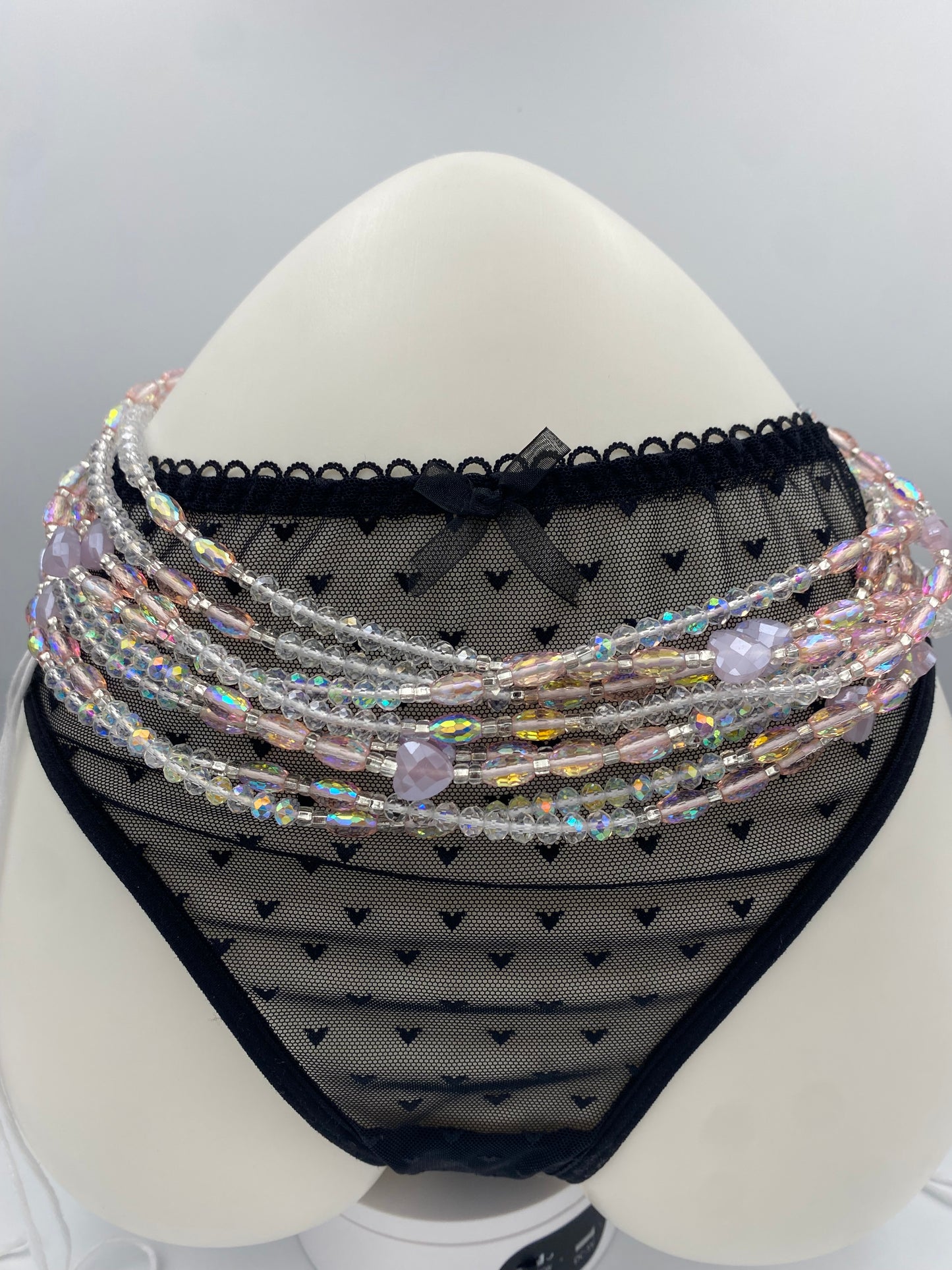 Bridal | Waist Bead for the New Year |  Waist Beads – Luxury Tie-On Beaded Jewelry | Crystal & Silver with Pink | Body Adornment & Weight Tracking- 45–Inches