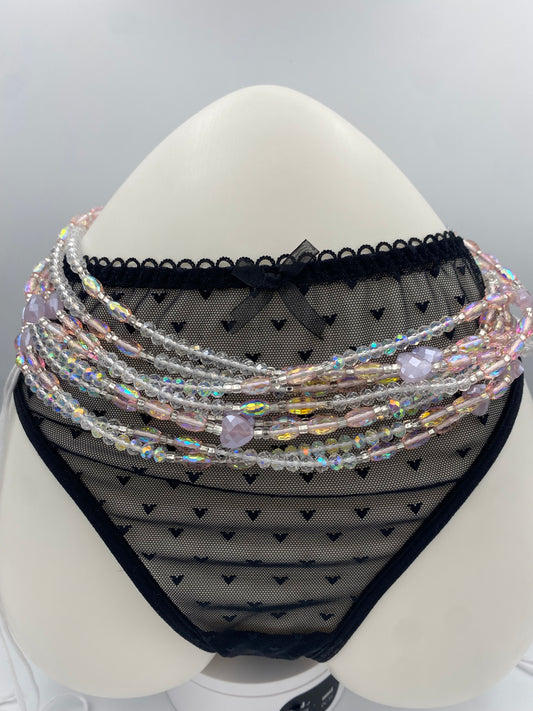 Bridal | Waist Bead for the New Year |  Waist Beads – Luxury Tie-On Beaded Jewelry | Crystal & Silver with Pink | Body Adornment & Weight Tracking- 45–Inches