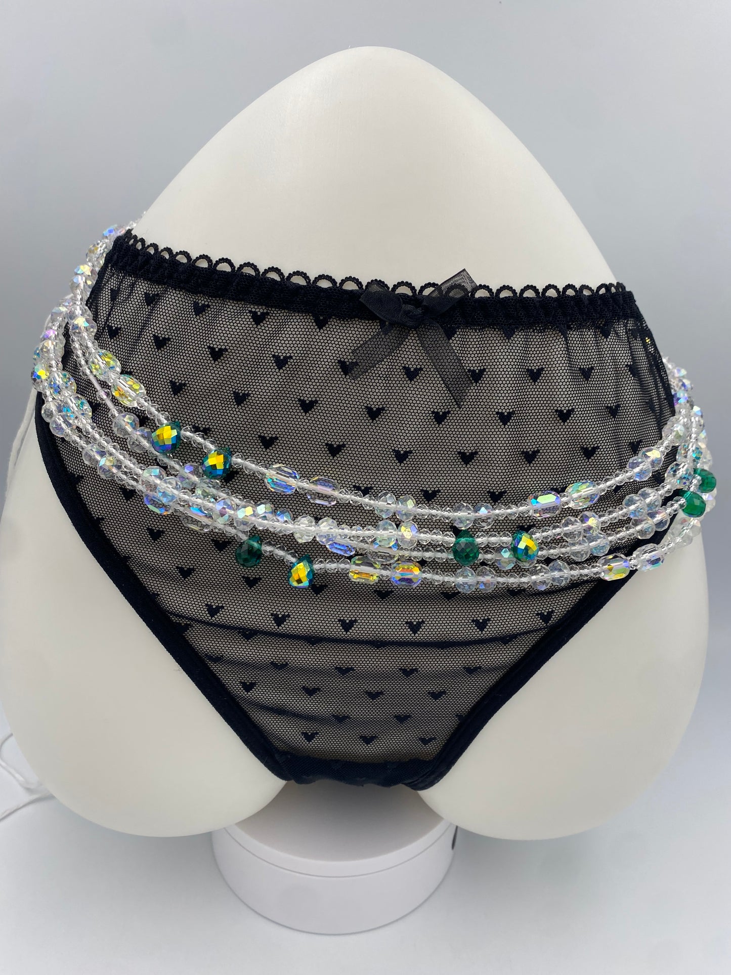 Emerald Snowflakes Waist Beads – Luxury Tie-On Beaded Jewelry (45–50 Inches) | Crystal & Emerald Green Beads | Body Adornment & Weight Tracking