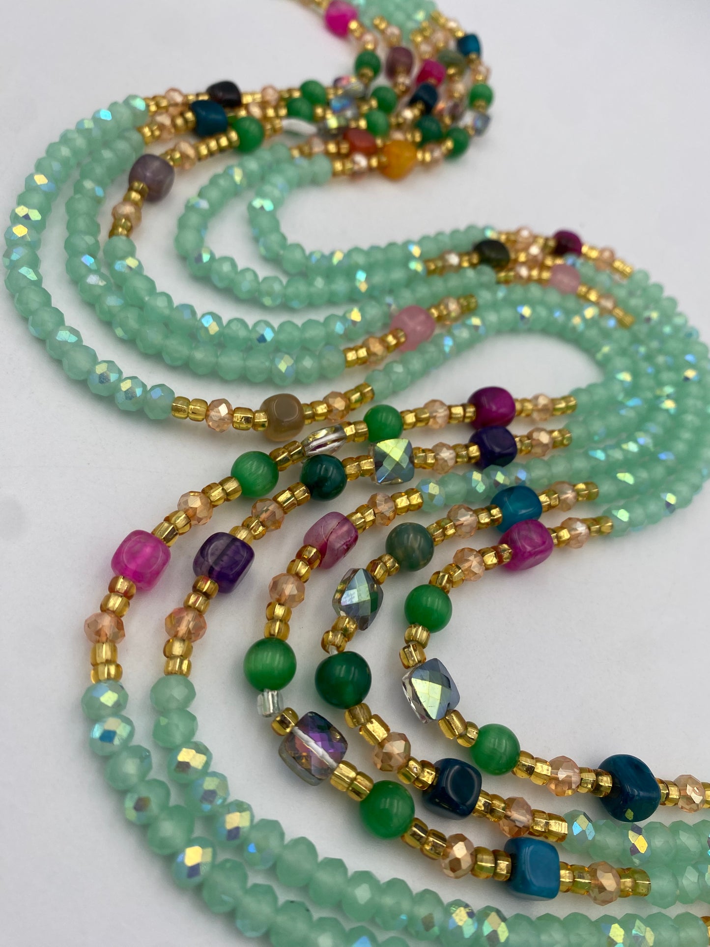 Joy~ Mint Green Crystal Waist Bead | Waist Beads – Luxury Tie-On Beaded Jewelry | Green | Body Adornment & Weight Tracking | Price Per Item | 45–Inches