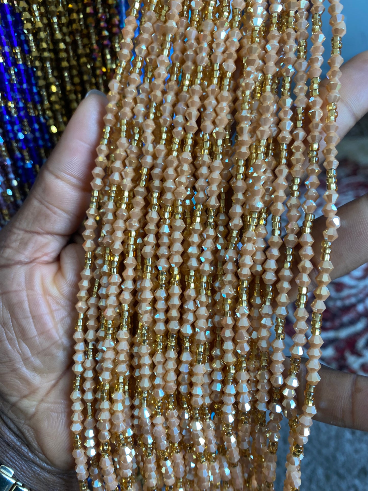 Wholesale Crystal Waist Beads, Bicones, Mini crystal Waistbeads- Tie On 40”-50”