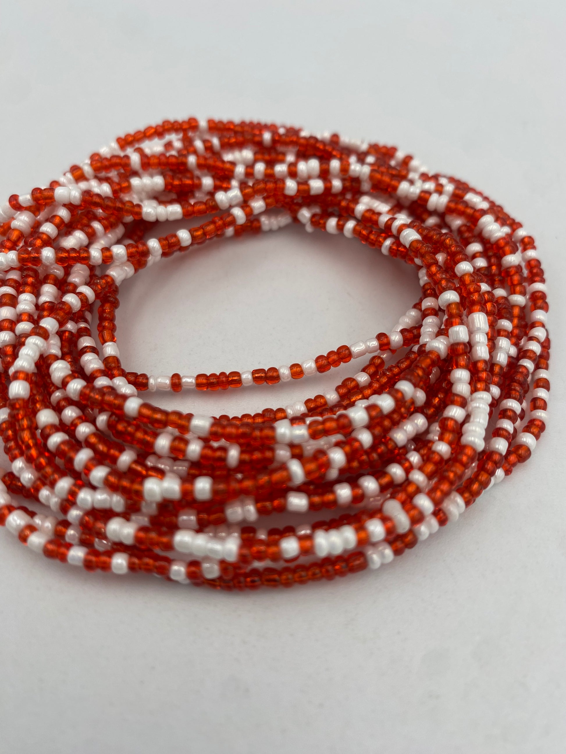 Multicolored handmade tie-on waist bead, 45-50 inches