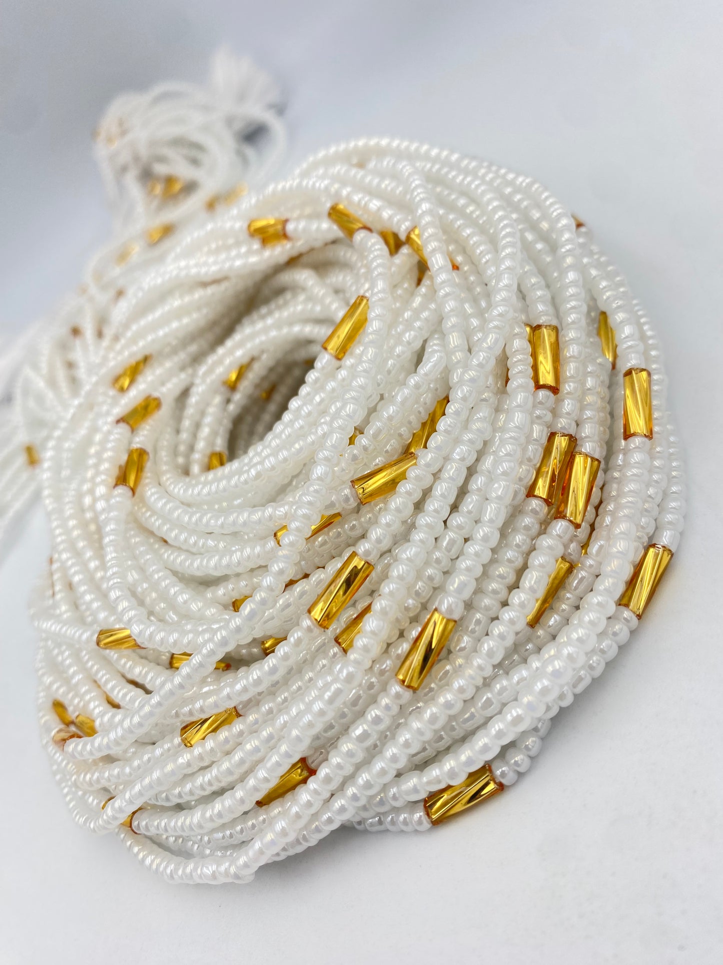 Luxury White & Gold Waist Beads | African Body Jewelry | Price per Waist Bead (45”-50”) – Tie-On