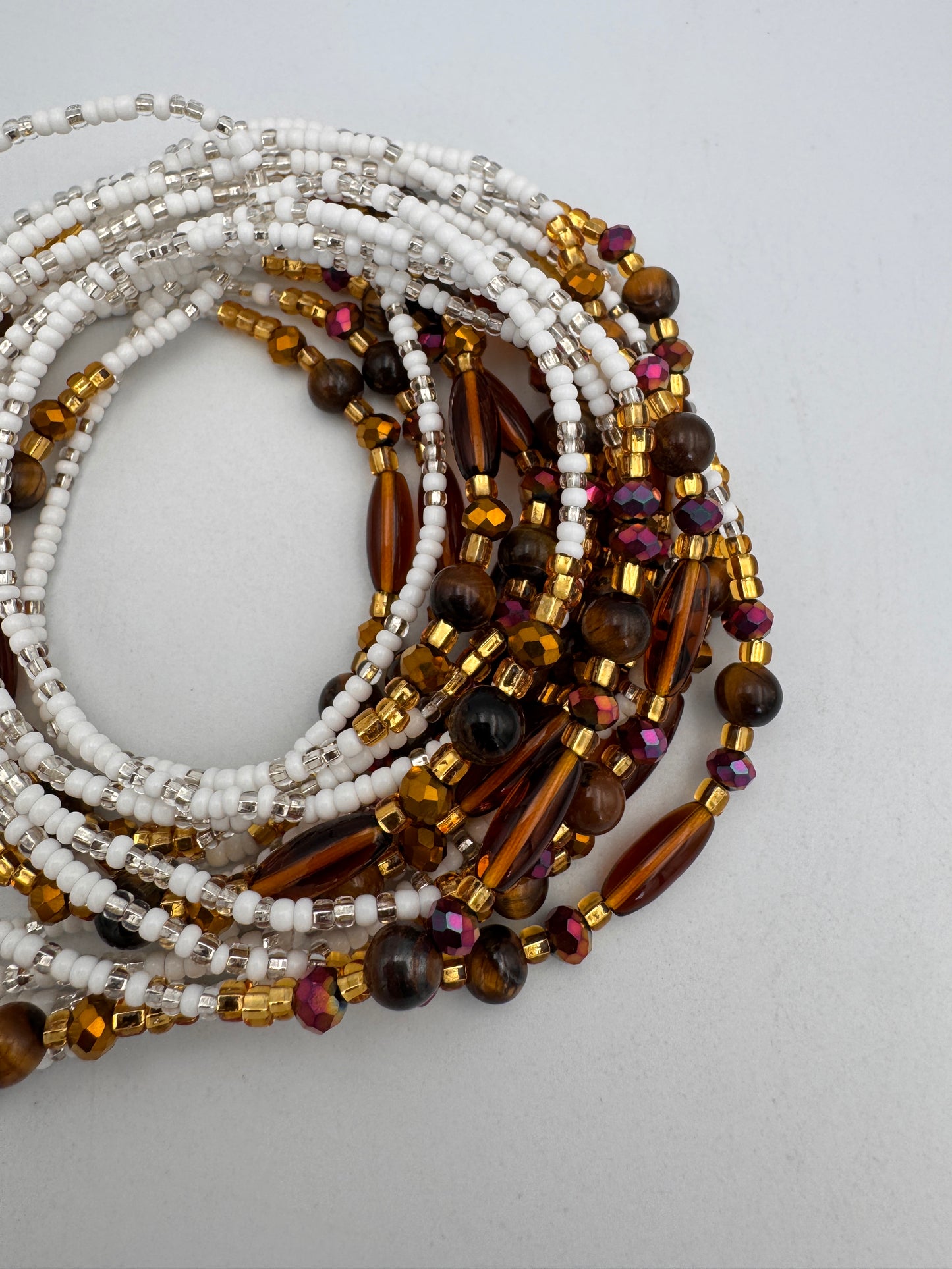 White aWaistBeads- Tiger eye -WaistBeads- Price per WaistBead -Tie On- 45”- 50”
