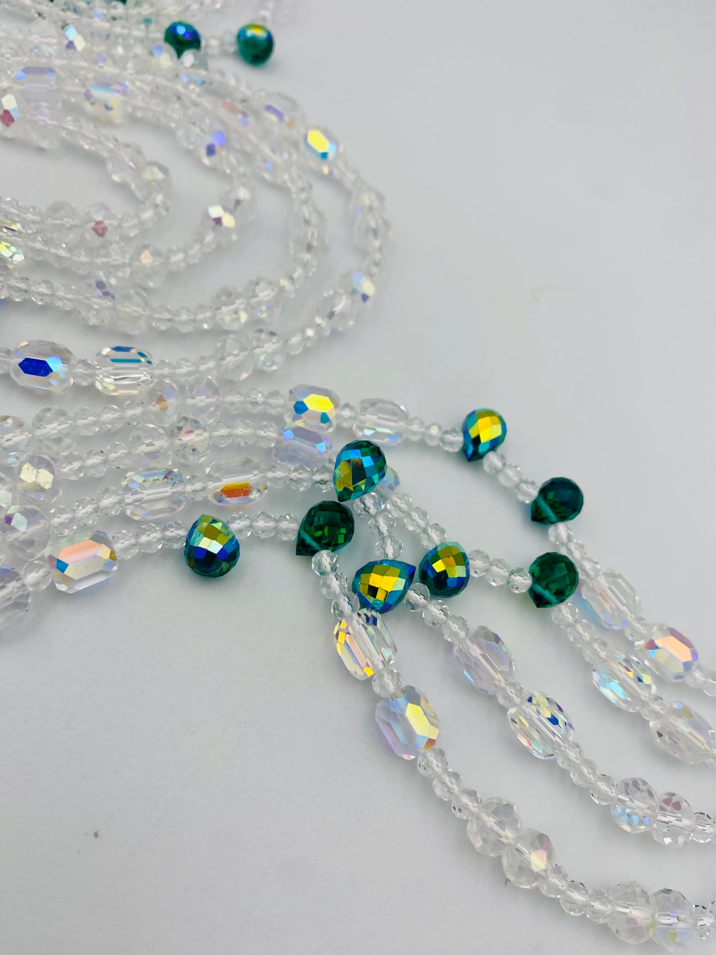 Emerald Snowflakes Waist Beads – Luxury Tie-On Beaded Jewelry (45–50 Inches) | Crystal & Emerald Green Beads | Body Adornment & Weight Tracking