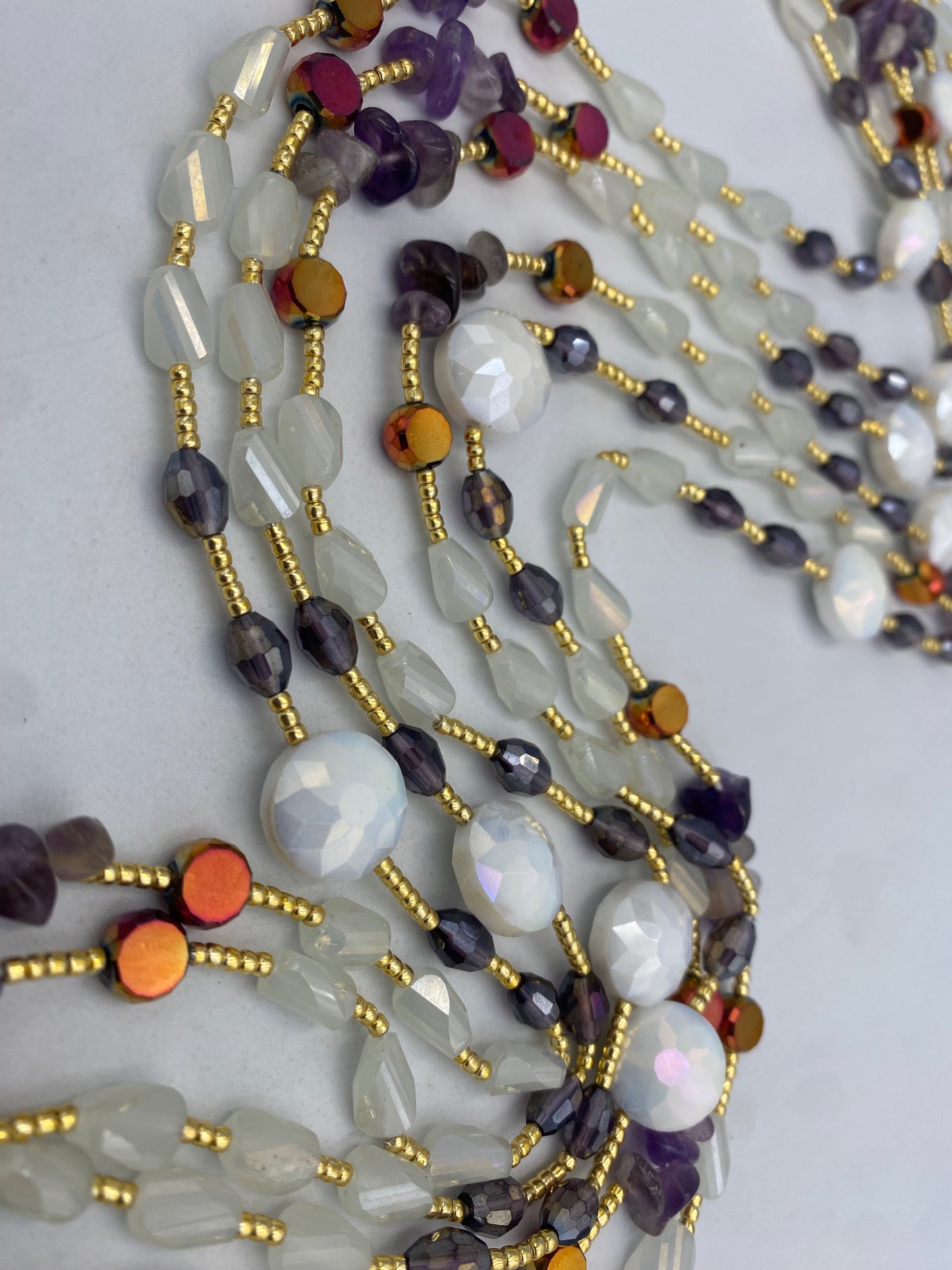 Faithful | Waist Bead with Amethyst Crystal  |  Waist Beads – Luxury Tie-On Beaded Jewelry | Crystal WaistBead  | Body Adornment & Weight Tracking | - 45–Inches
