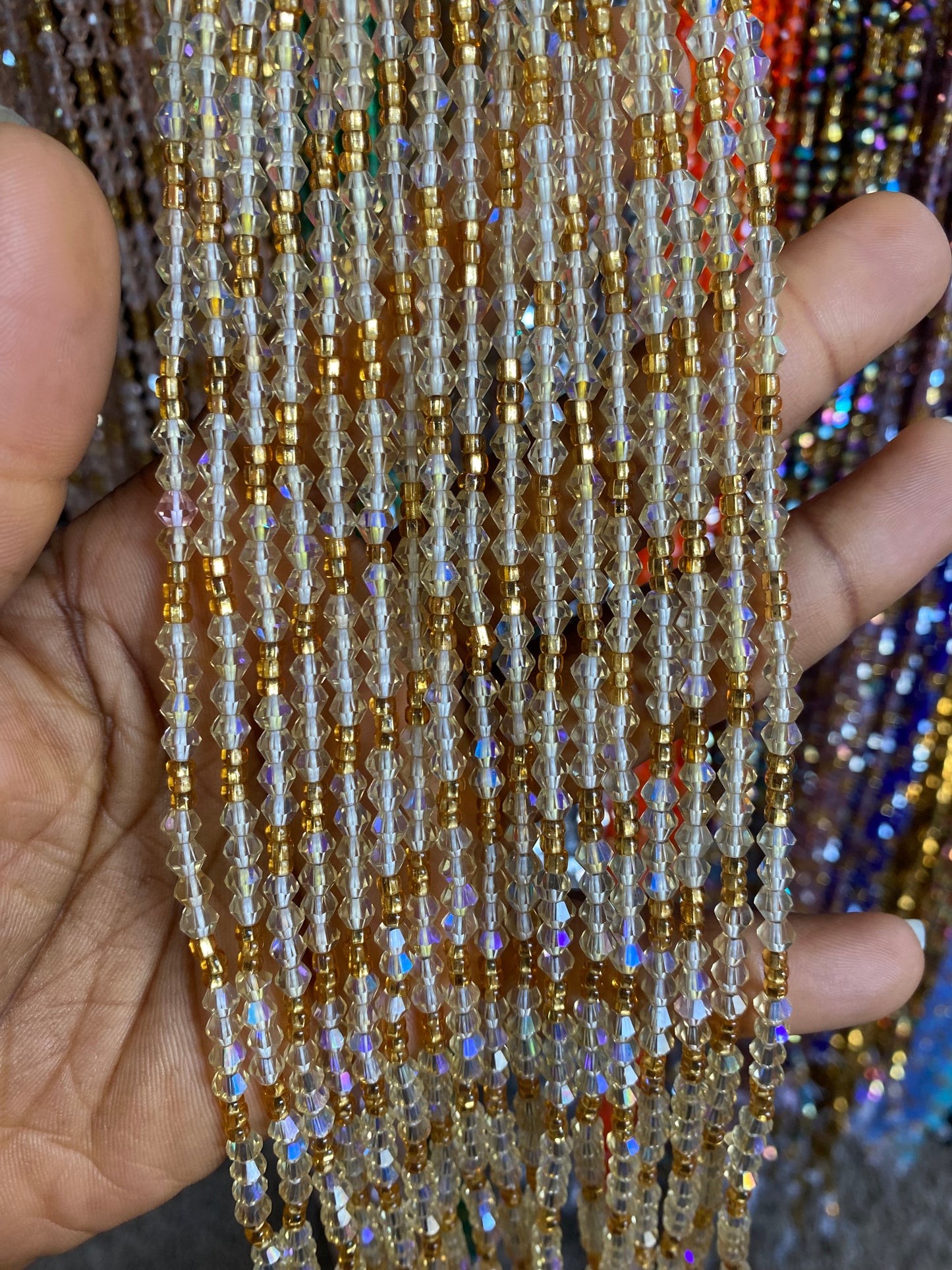 Wholesale Crystal Waist Beads, Bicones, Mini crystal Waistbeads- Tie On 40”-50”