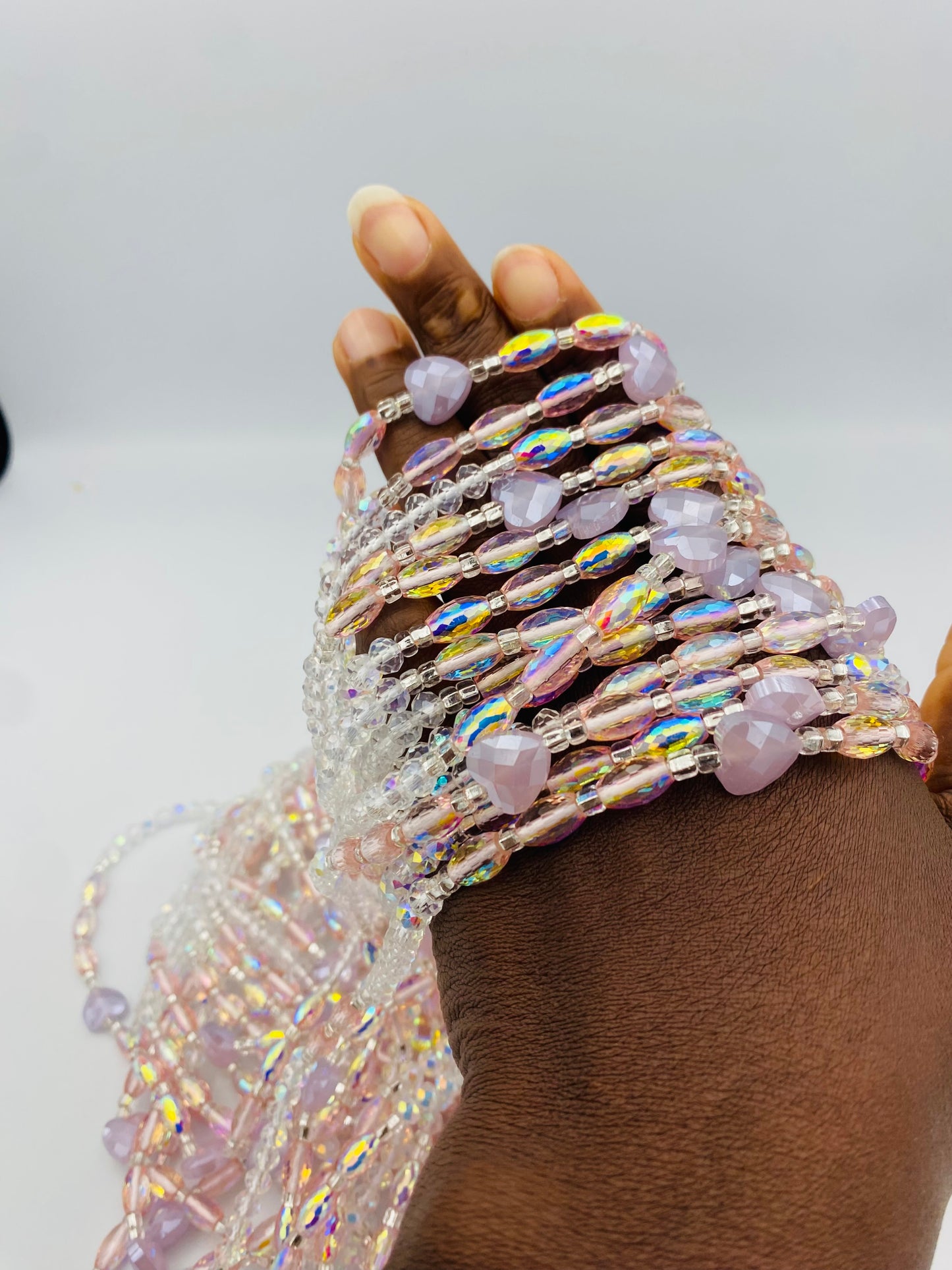 Bridal | Waist Bead for the New Year |  Waist Beads – Luxury Tie-On Beaded Jewelry | Crystal & Silver with Pink | Body Adornment & Weight Tracking- 45–Inches