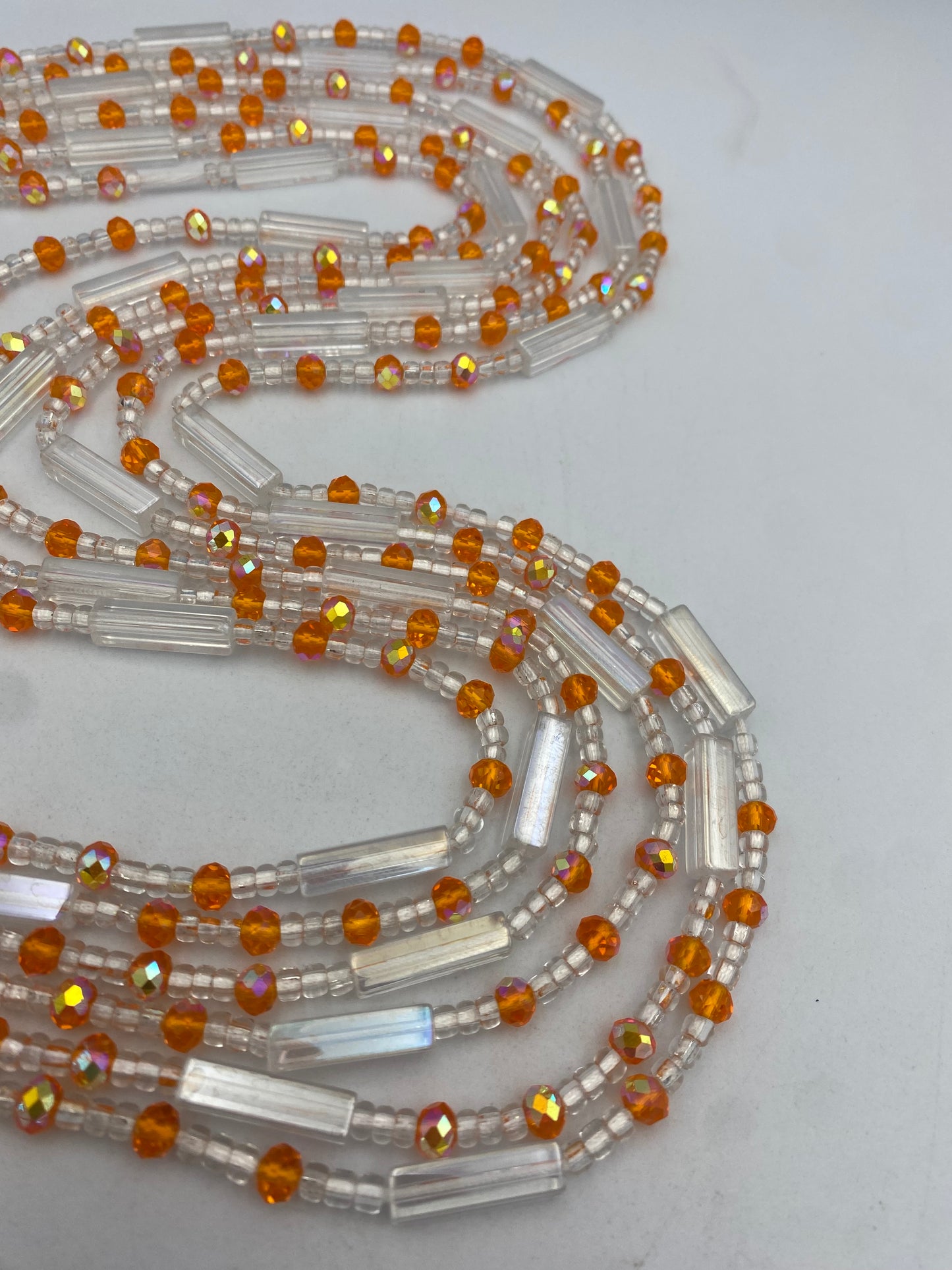 Crystal WaistBead | Silver and orange Crystal Waist Bead | Body Jewelry| Tie On | 45” -50”