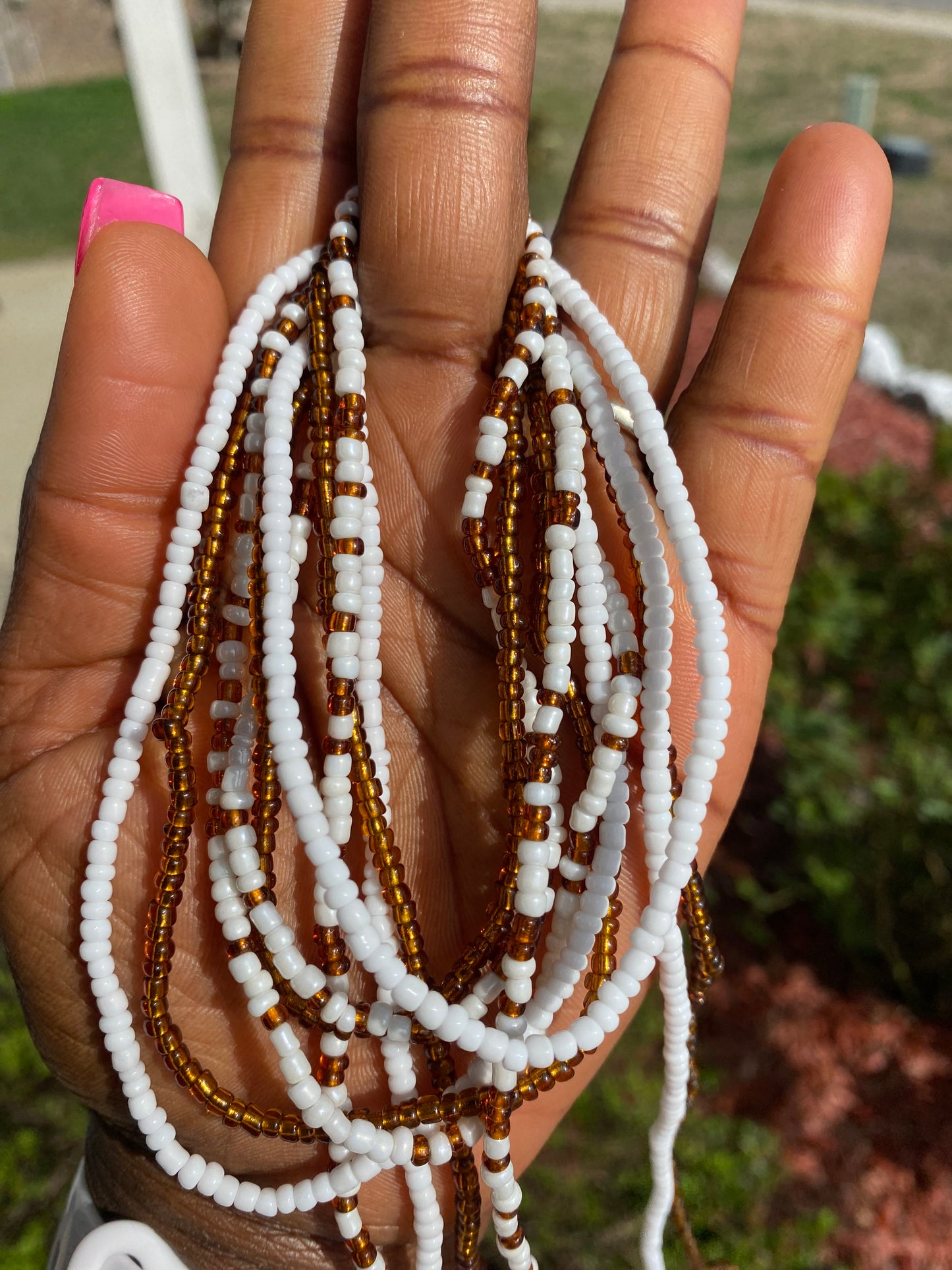 3 Pc Waist Beads Set, Brown & White