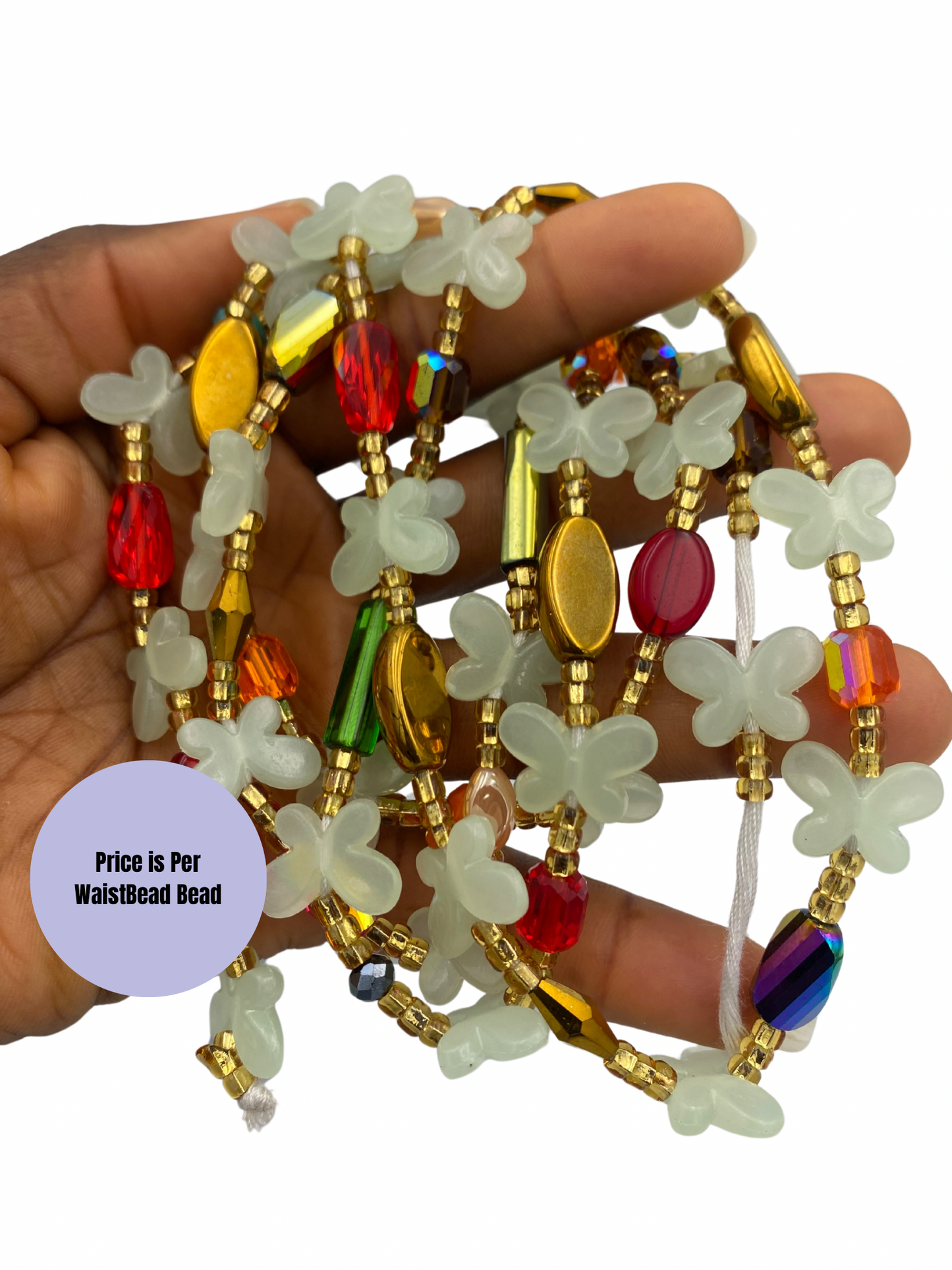 Subtle Glow in the dark Waist Beads- Blue and - Butterfly waistbeads-Tie On 45"- 50"- Price Per Waist Bead- Add to Cart Now