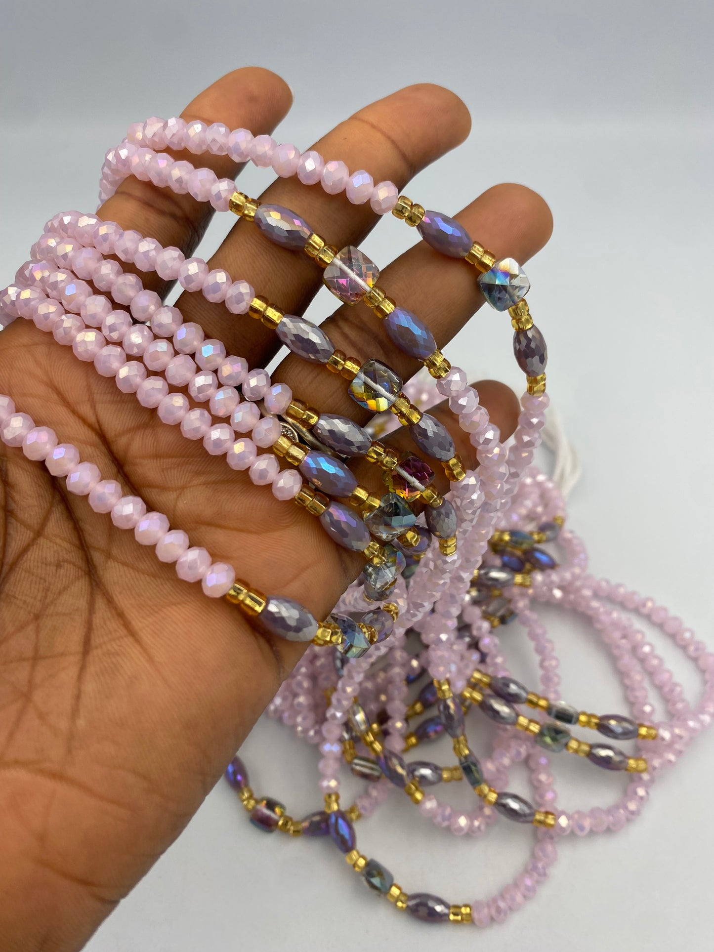Jael ~ | Pink | Waist Bead for weightloss  |  Waist Beads – Luxury Tie-On Beaded Jewelry  | Crystal & Silver with Pink| Body Adornment & Weight Tracking- 45–Inches