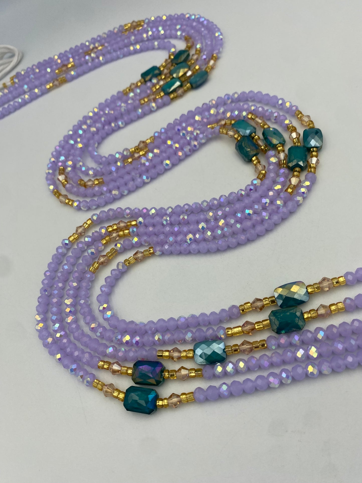 Abby | Lavender- Purple  & Emerald Green| Waist Bead Weightloss |  Waist Beads – Luxury Tie-On Beaded Jewelry | Crystal WaistBead  | Body Adornment & Weight Tracking- 45–Inches