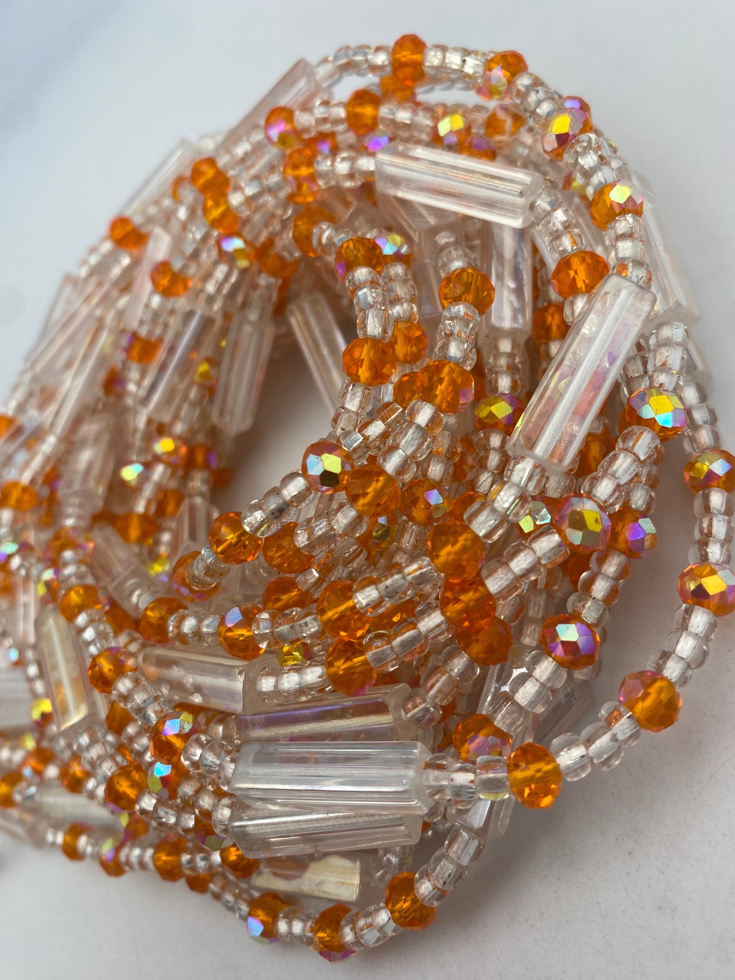 Crystal WaistBead | Silver and orange Crystal Waist Bead | Body Jewelry| Tie On | 45” -50”