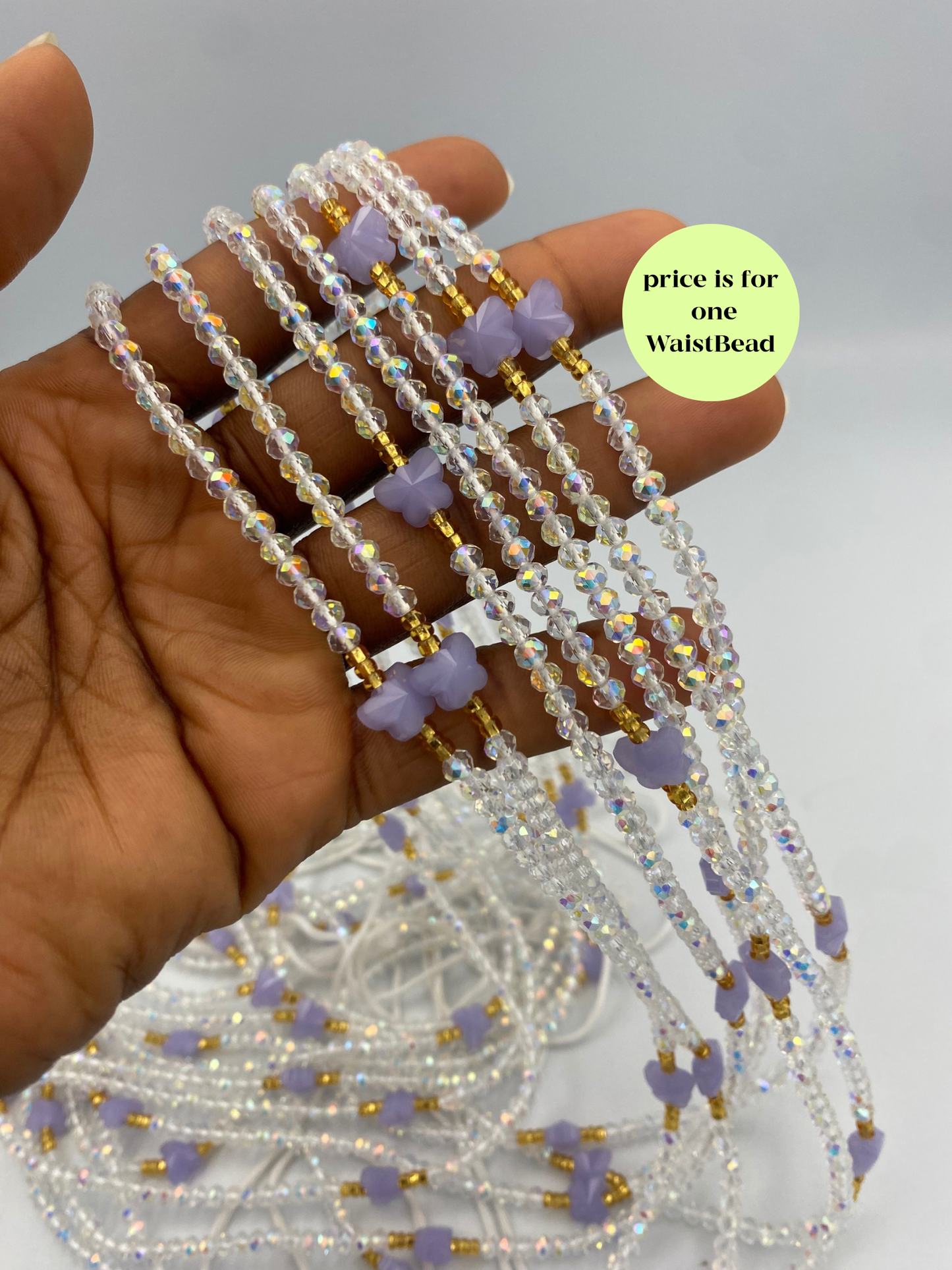 Heaven’s Whisper ~Silver & Purple Butterfly Crystal Waist Bead- Price per WaistBead