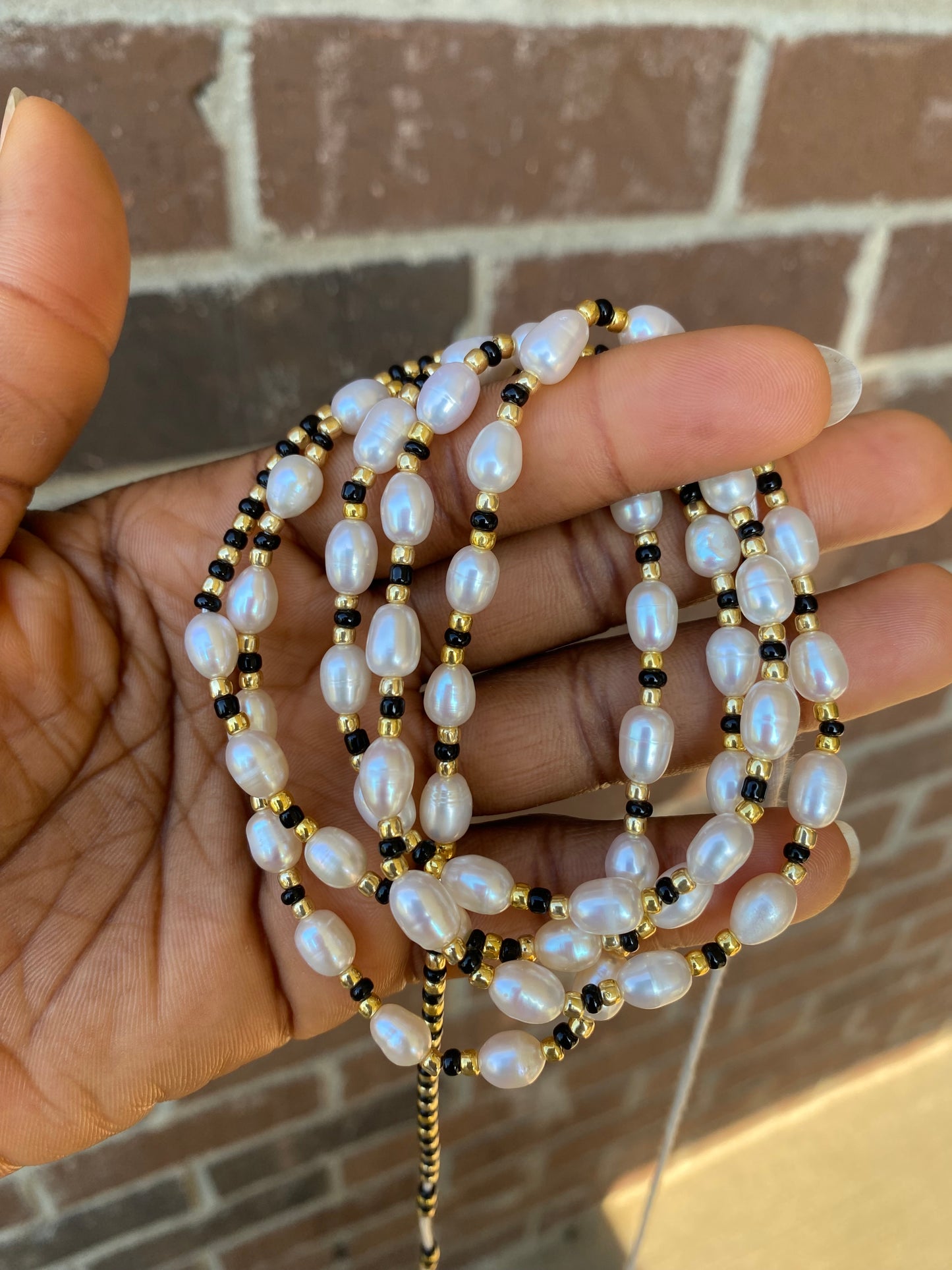 Freshwater Pearl & Crystal Waist Beads – 45” Permanent Tie-On Jewelry~ Choose Your design